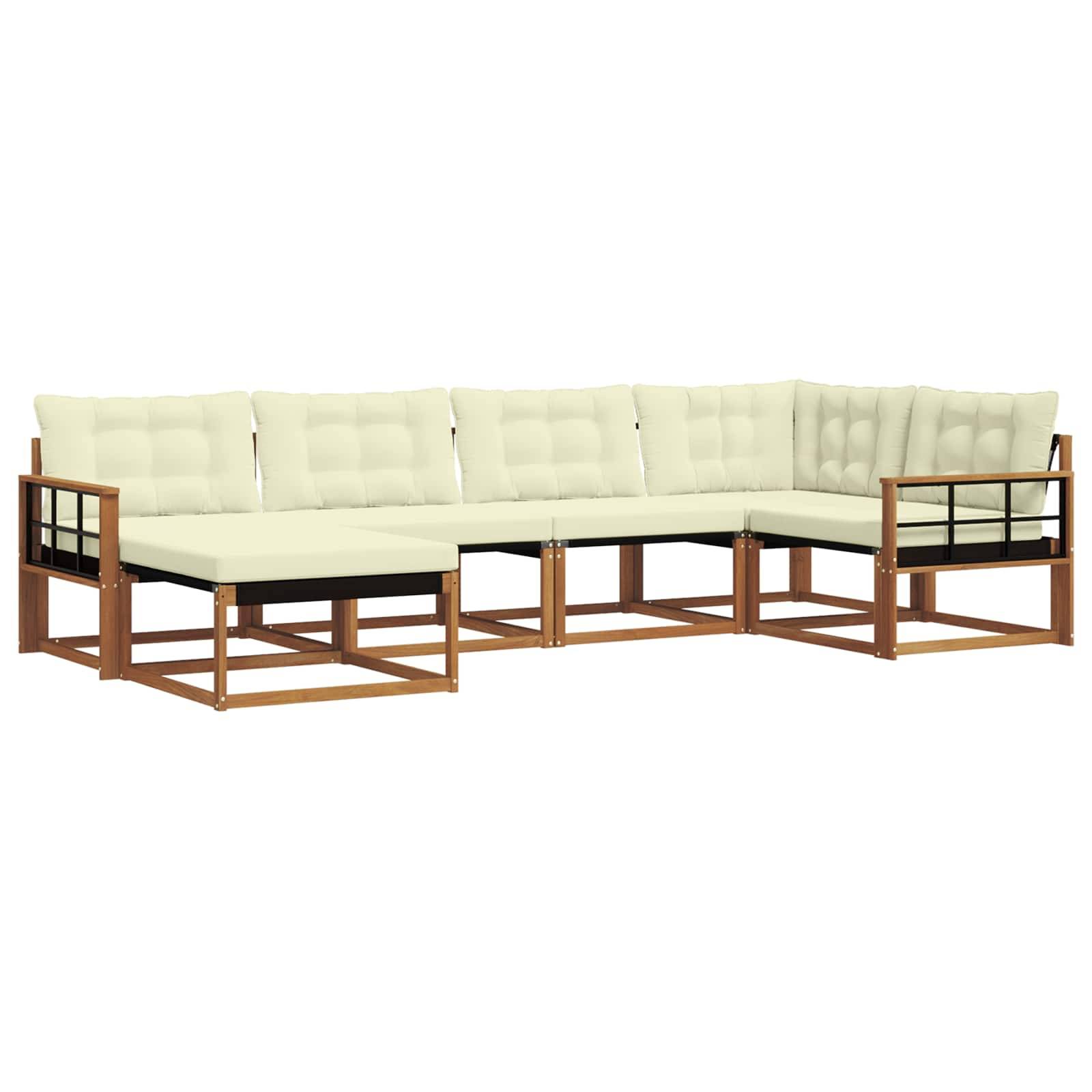 vidaXL Outdoor-Sofagarnitur 6 pcs Natur und Creme Massivholz Akazie