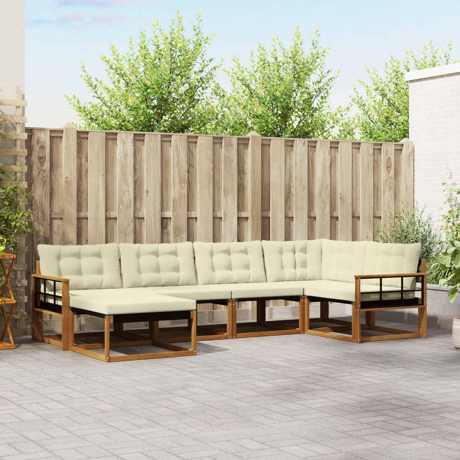 vidaXL Outdoor-Sofagarnitur 6 pcs Natur und Creme Massivholz Akazie