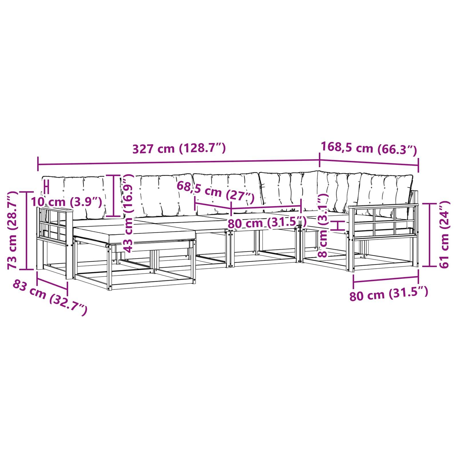 vidaXL Outdoor-Sofagarnitur mit Kissen 6 pcs Weiß und Beige