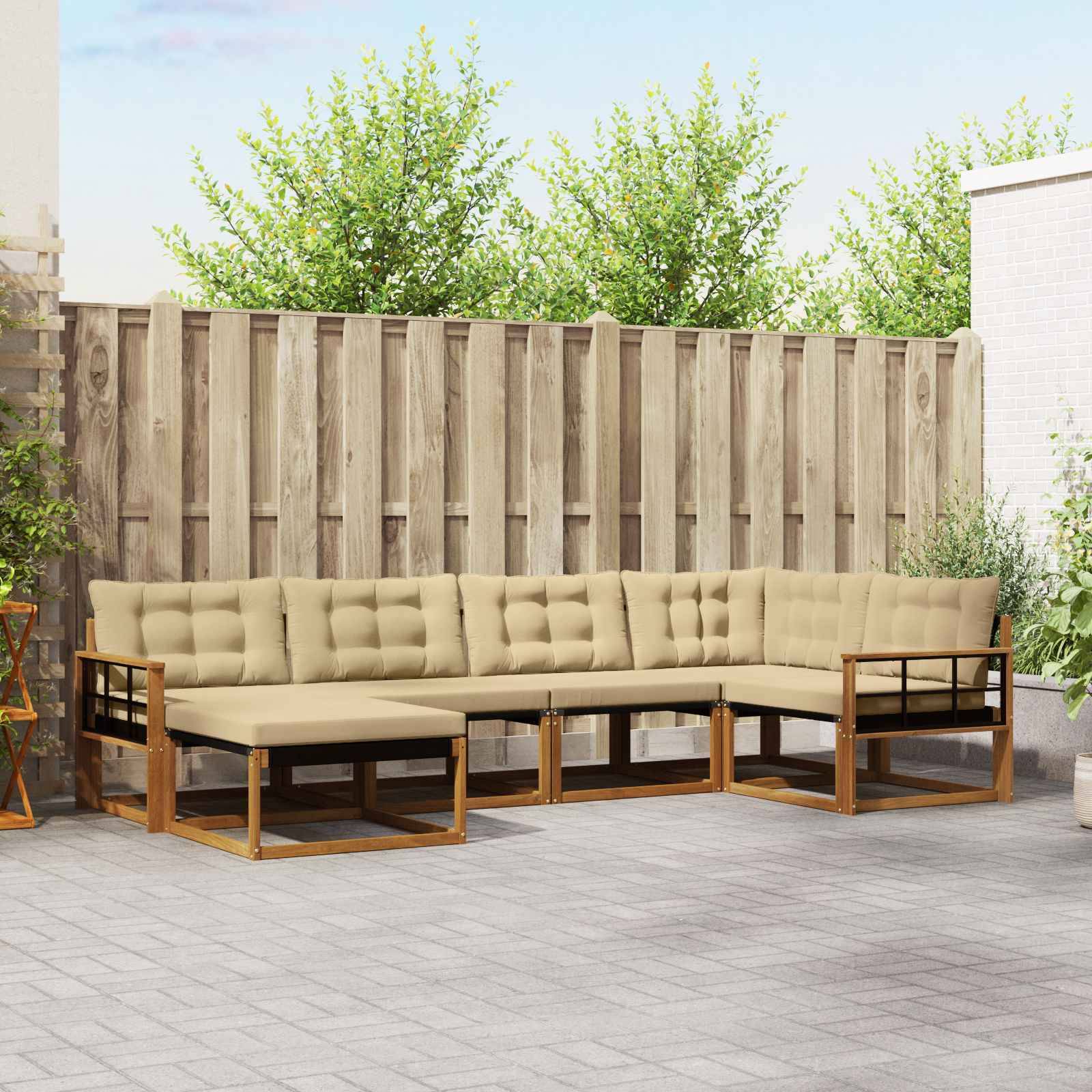 vidaXL Outdoor-Sofagarnitur 6 pcs Natur und Beige Massivholz Akazie