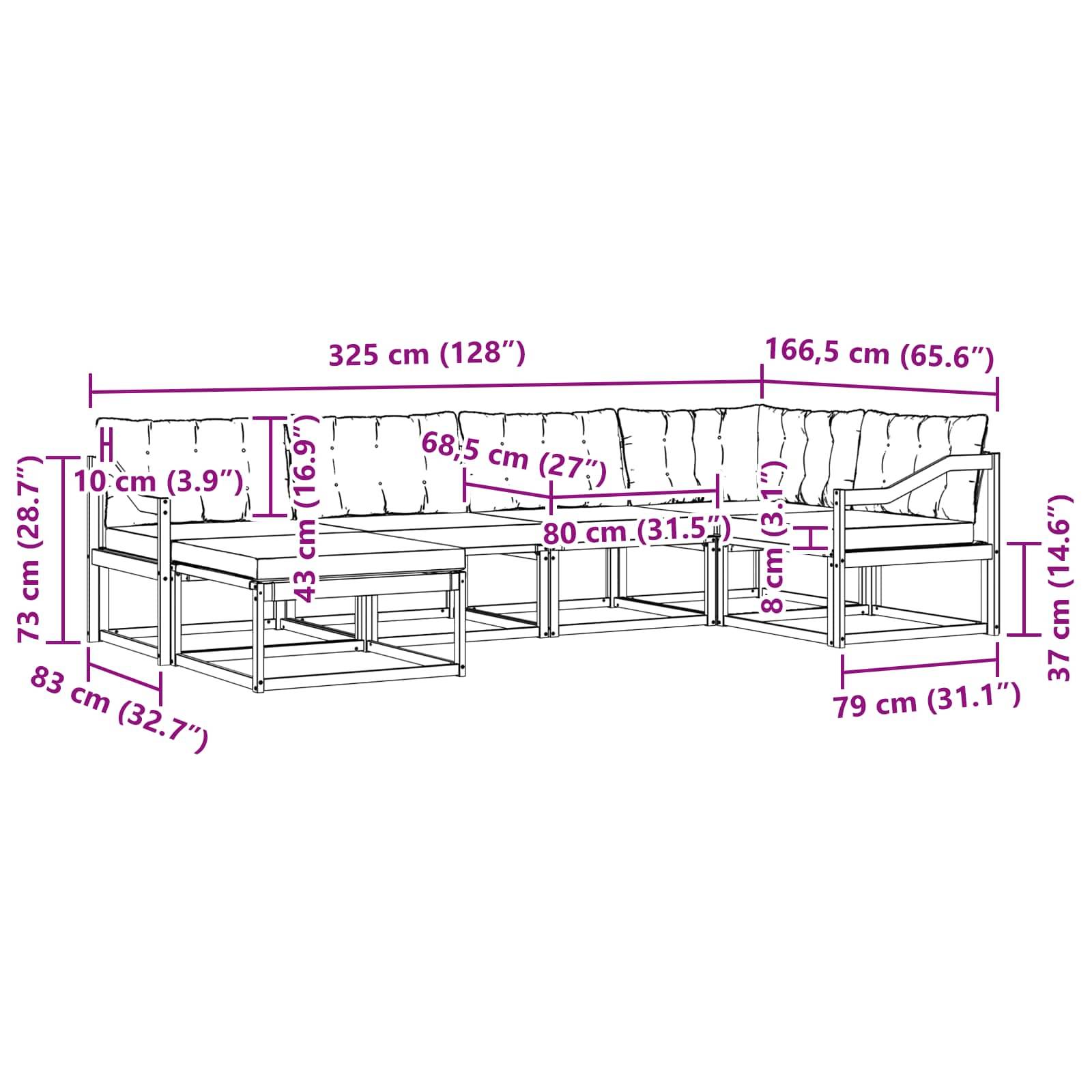 vidaXL Outdoor-Sofagarnitur mit Kissen 6 pcs Natürlich und Hellgrau