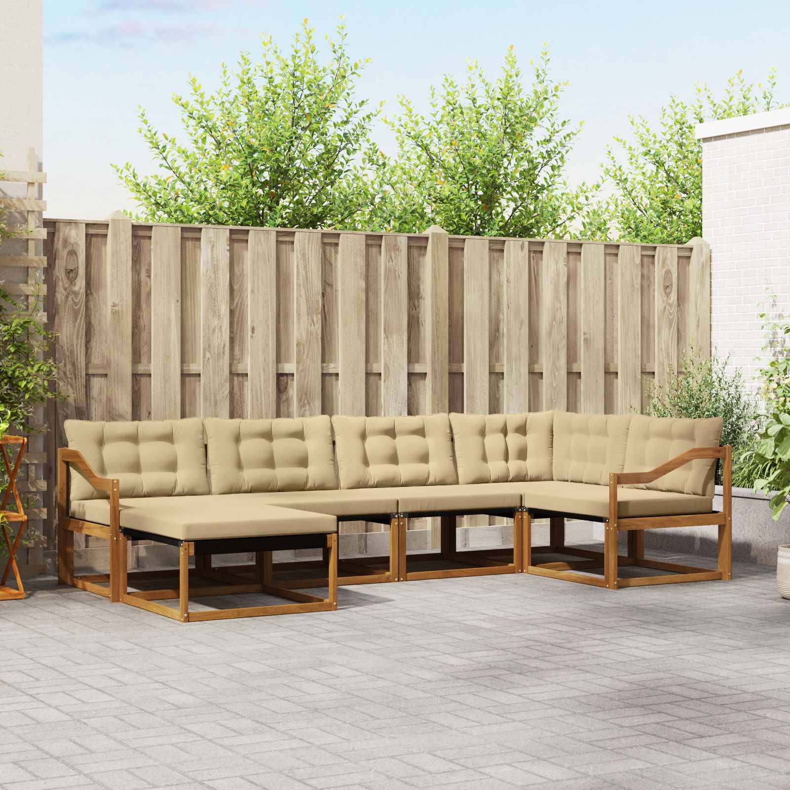 vidaXL Outdoor-Sofagarnitur 6 pcs Natur und Beige Massivholz Akazie