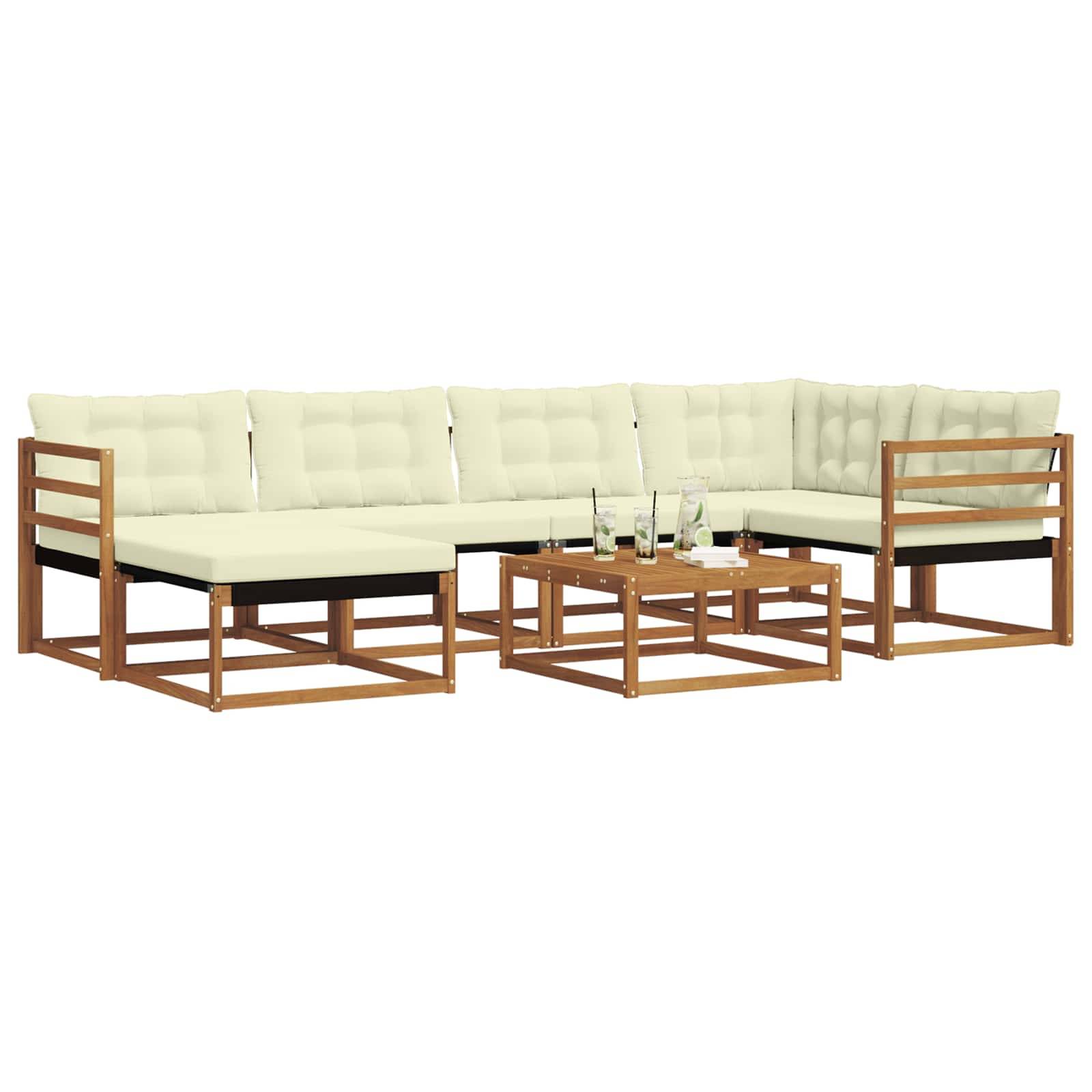 vidaXL Outdoor-Sofagarnitur 19 pcs Natur und Creme Massivholz Akazie