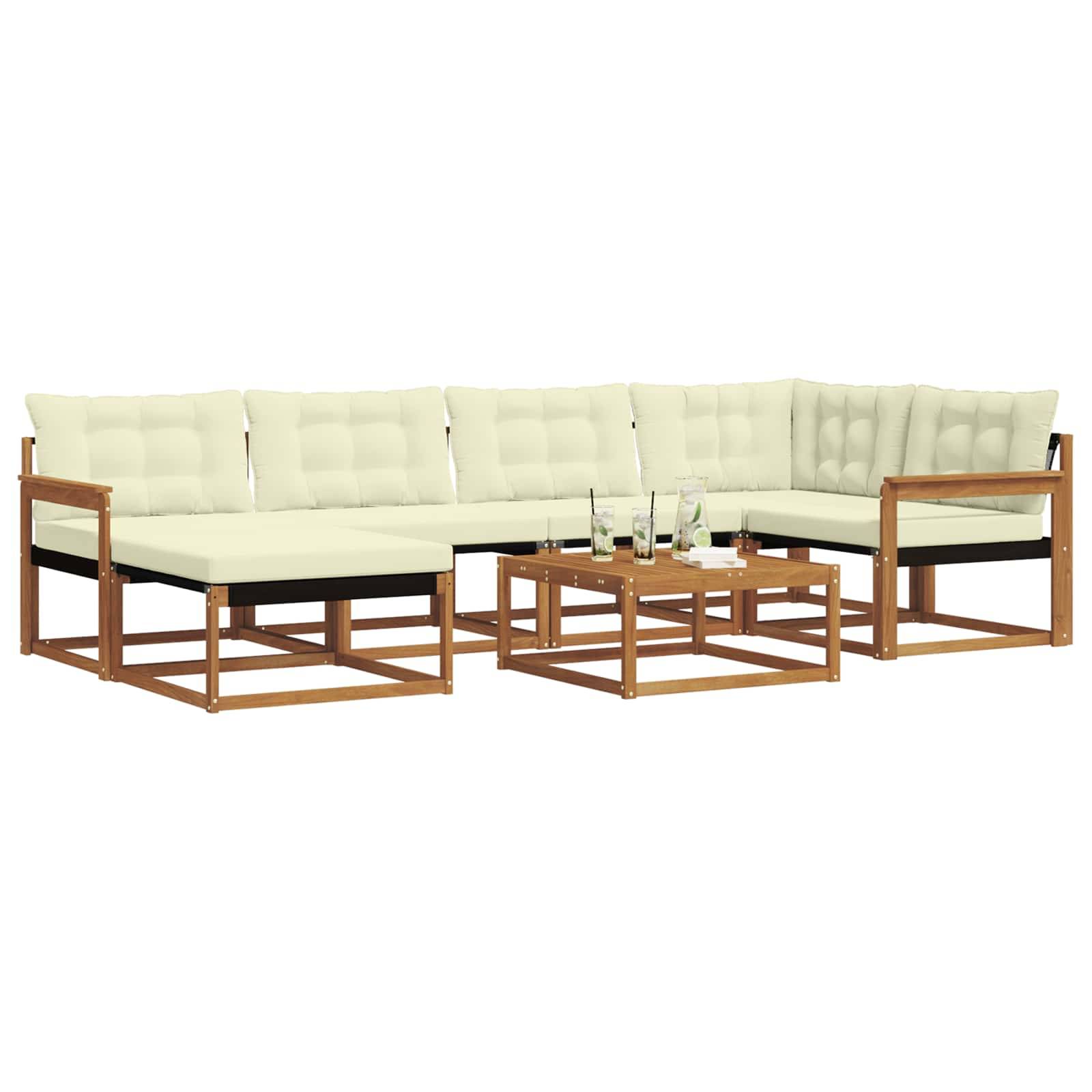 vidaXL Outdoor-Sofagarnitur 19 pcs Natur und Creme Massivholz Akazie