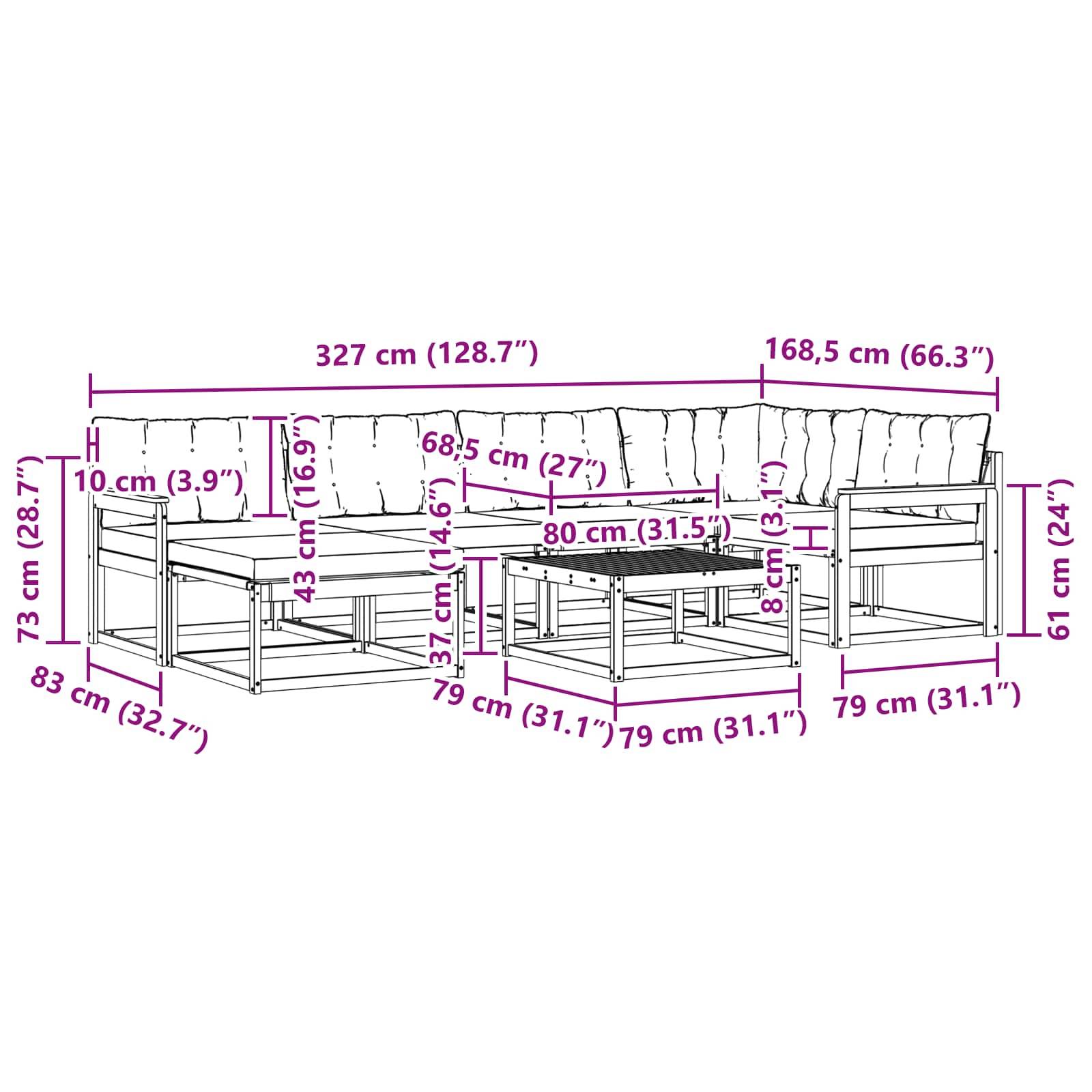 vidaXL Outdoor-Sofagarnitur 7 pcs Weiß und Hellgrau 79 x 79 x 37 cm