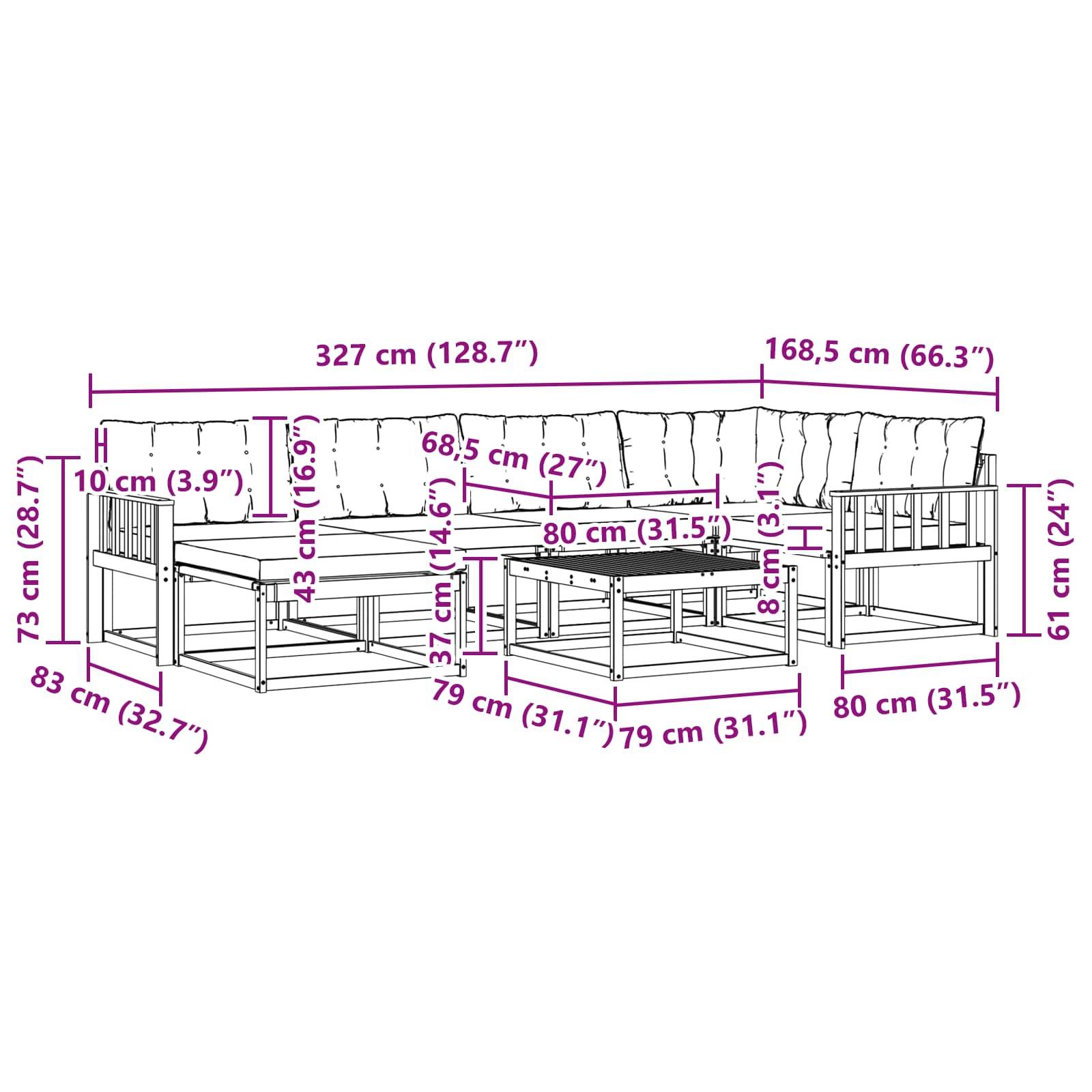 vidaXL Outdoor-Sofagarnitur 7 pcs Weiß und Beige 79 x 79 x 37 cm