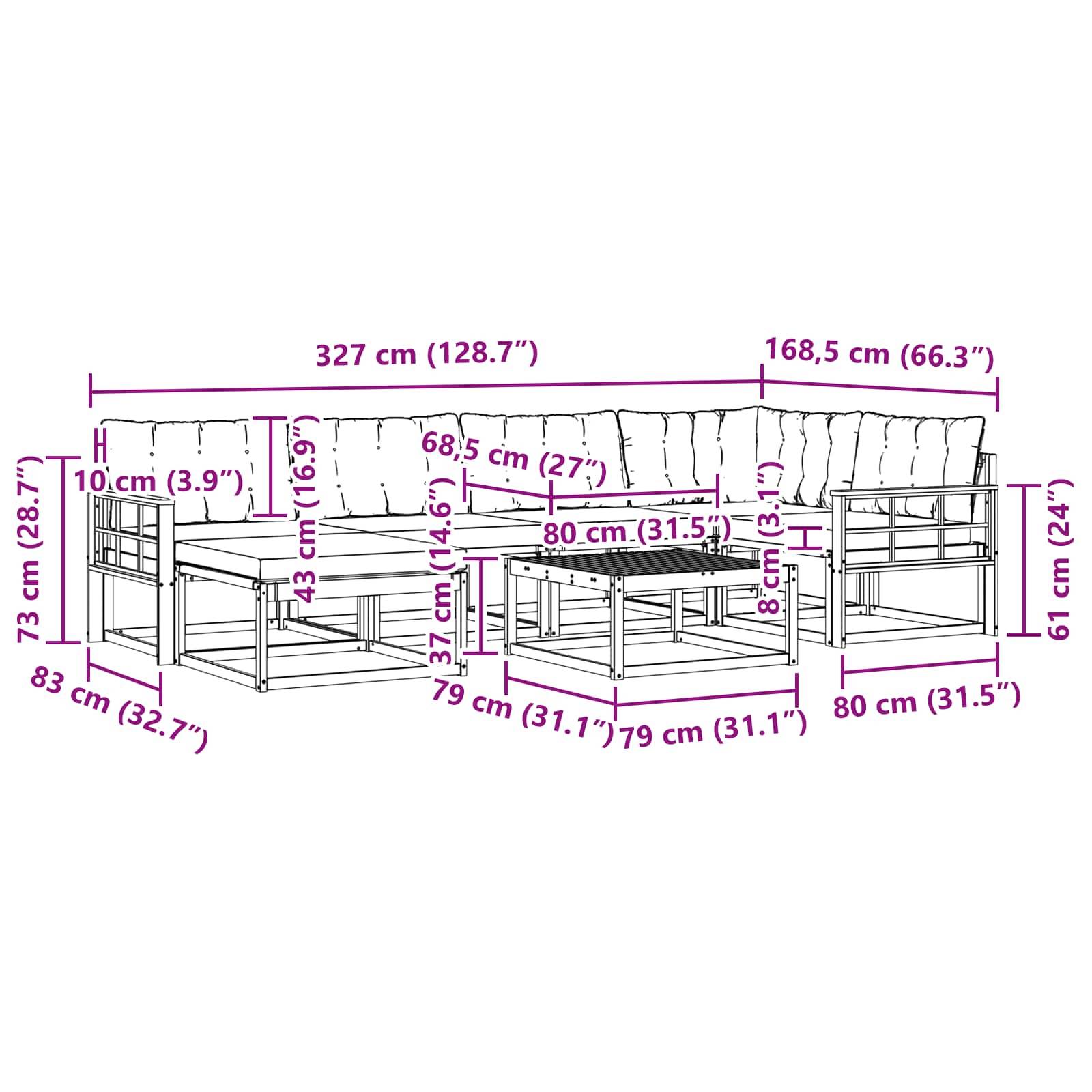 vidaXL Outdoor-Sofagarnitur 7 pcs Weiß und Creme 79 x 79 x 37 cm