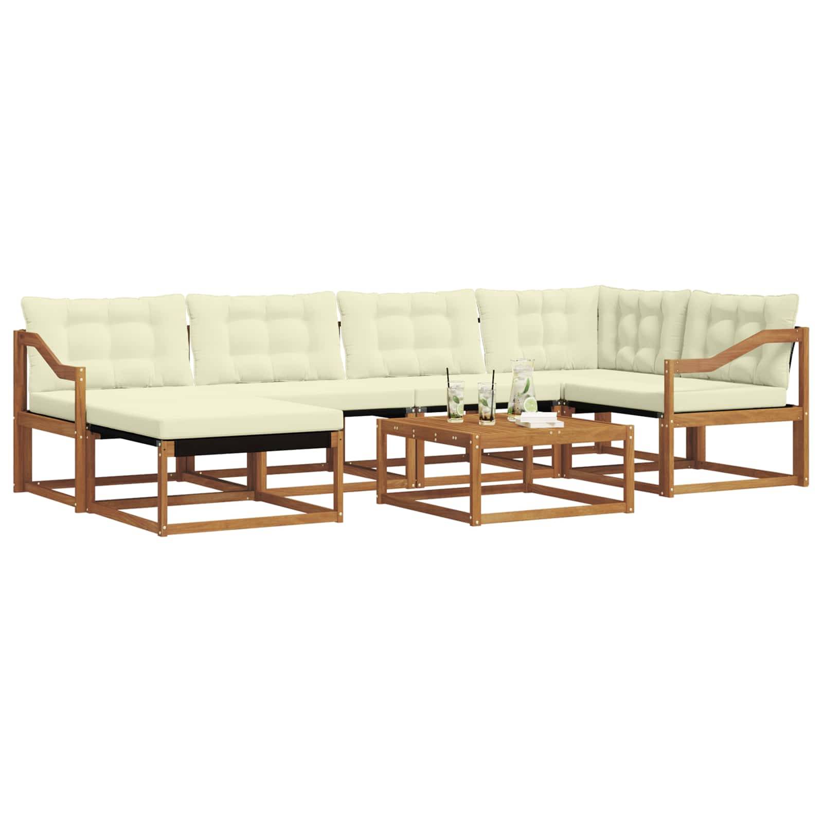 vidaXL Outdoor-Sofagarnitur 19 pcs Natur und Creme Massivholz Akazie