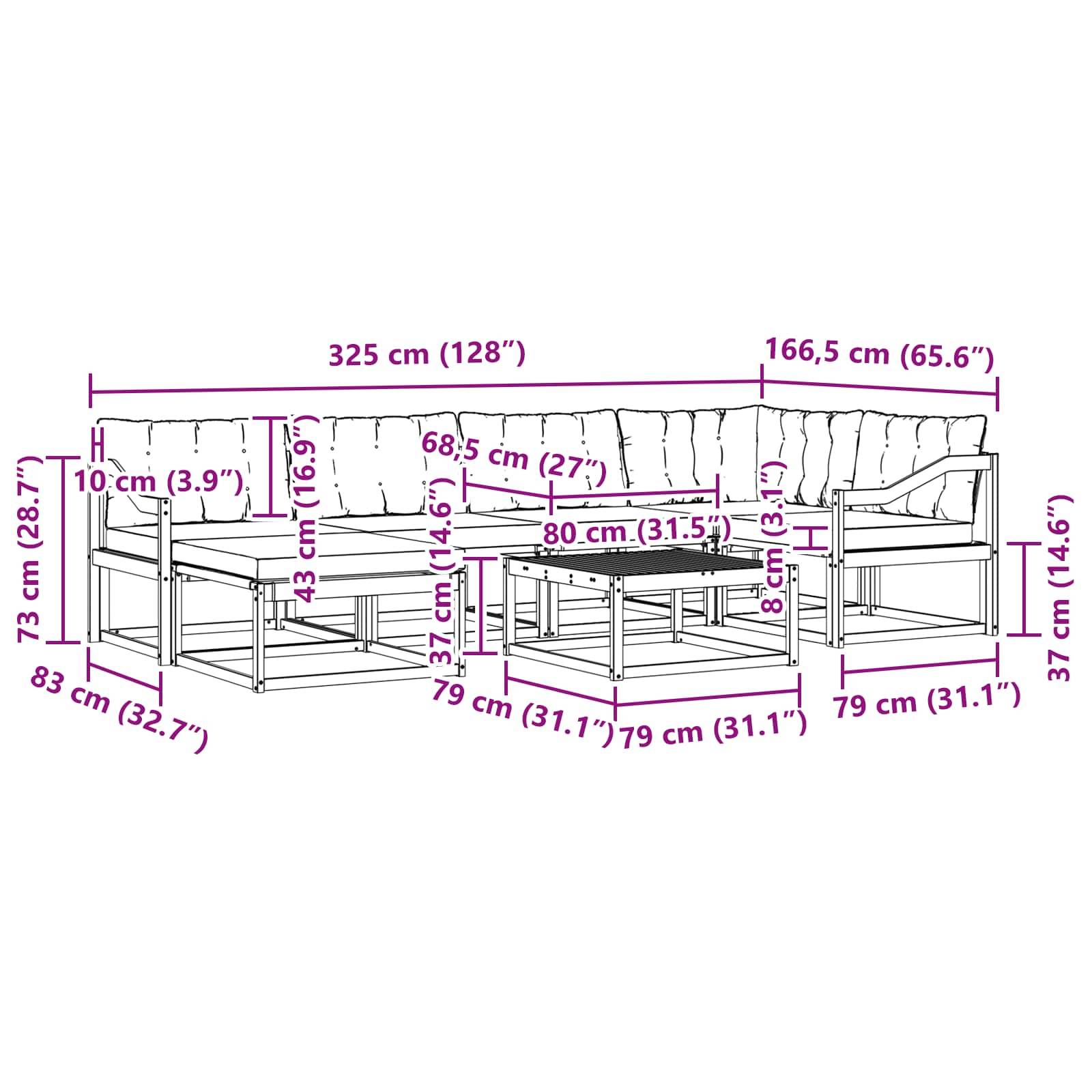 vidaXL Outdoor-Sofagarnitur 7 pcs Weiß und Creme 79 x 79 x 37 cm