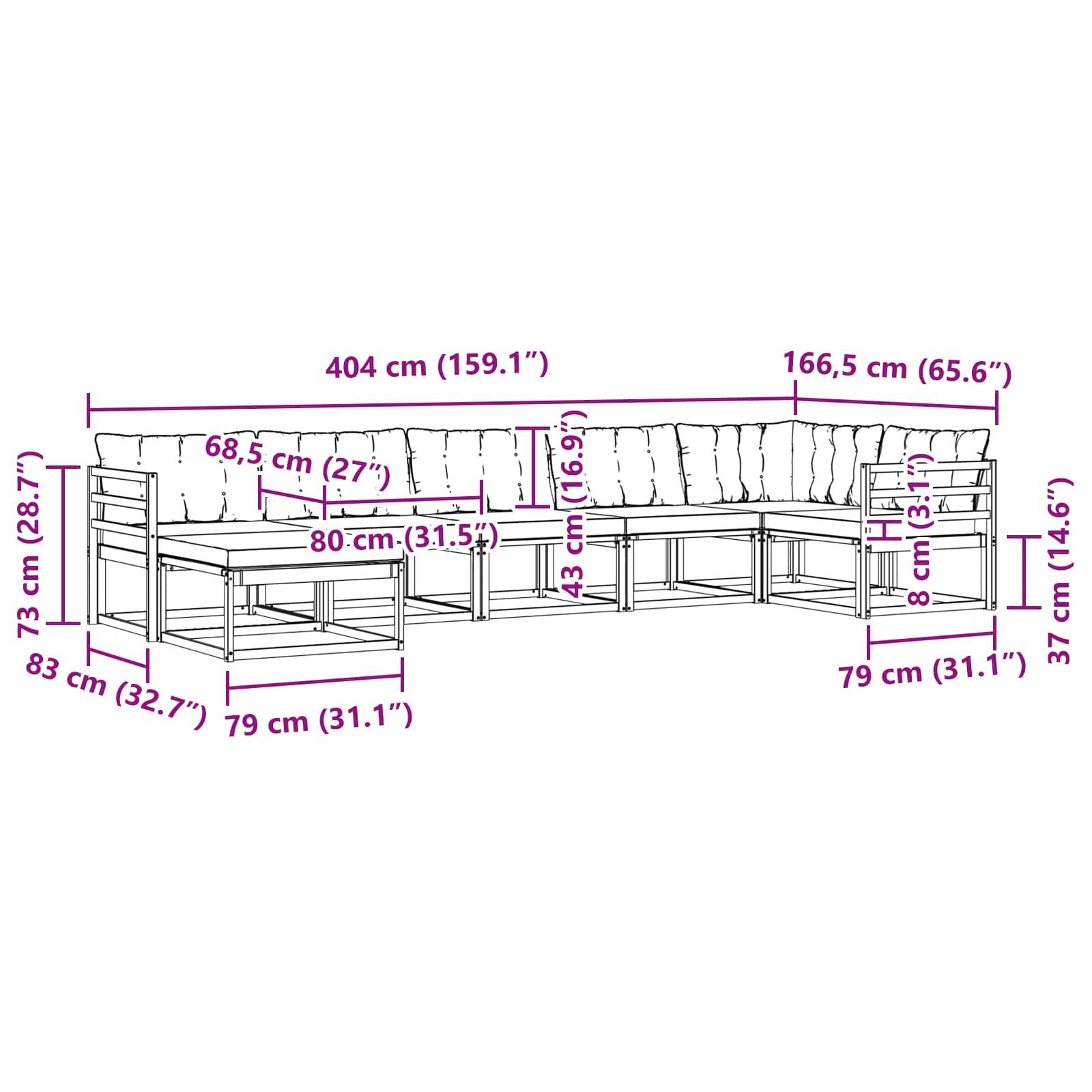 vidaXL Outdoor-Sofagarnitur mit Kissen 7 pcs Natürlich und Hellgrau