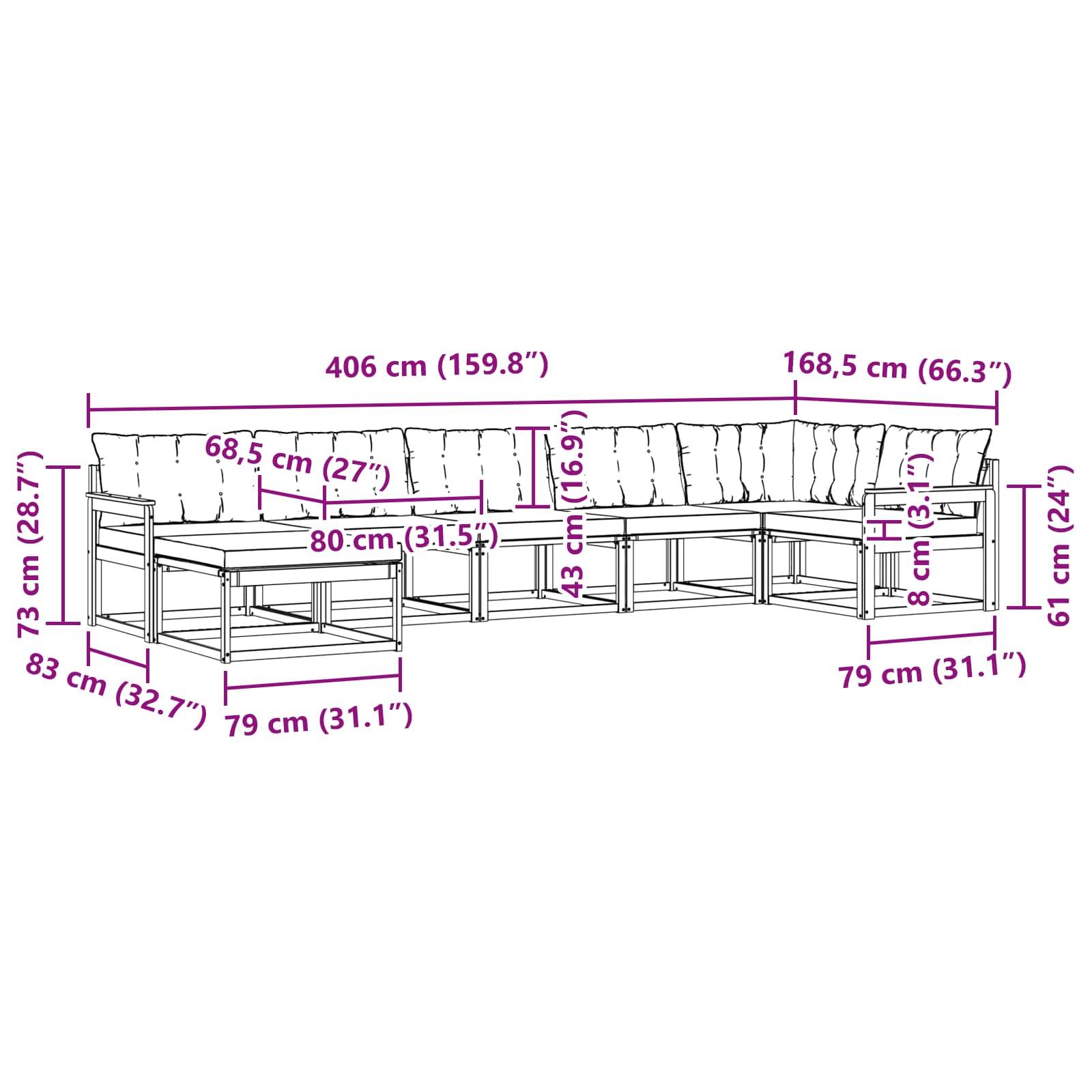 vidaXL Outdoor-Sofagarnitur 7 pcs Weiß und Hellgrau