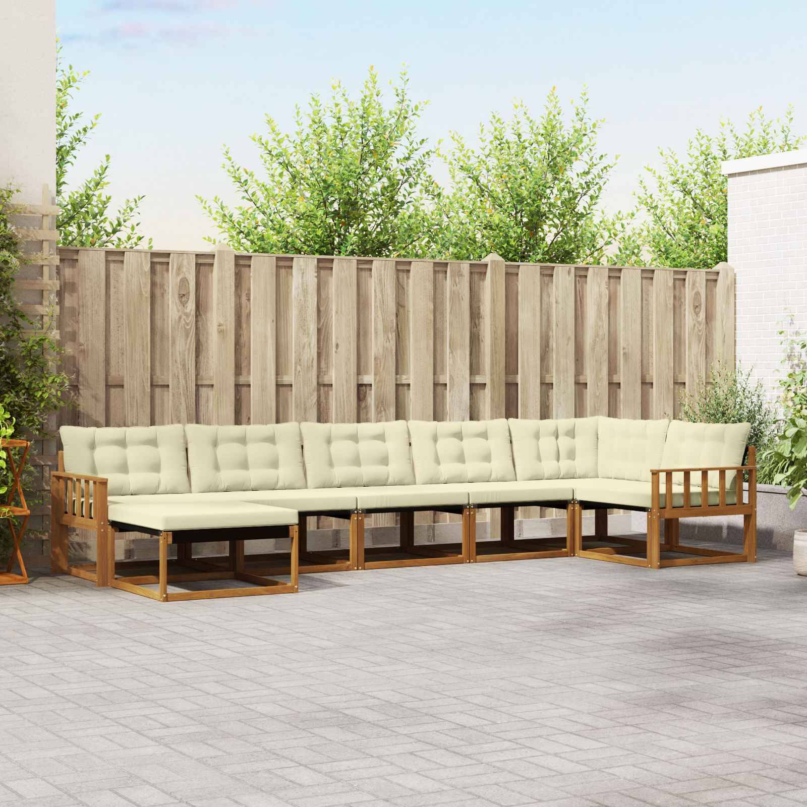 vidaXL Outdoor-Sofagarnitur 21 pcs Natur und Creme Massivholz Akazie