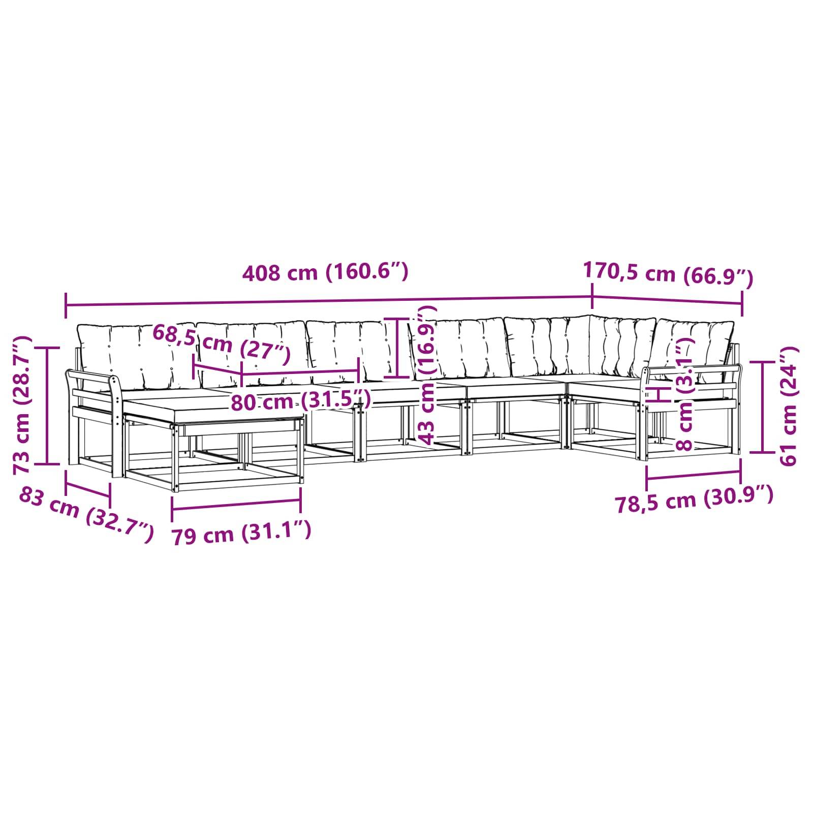 vidaXL Outdoor-Sofagarnitur mit Kissen 7 pcs Natürlich und Hellgrau