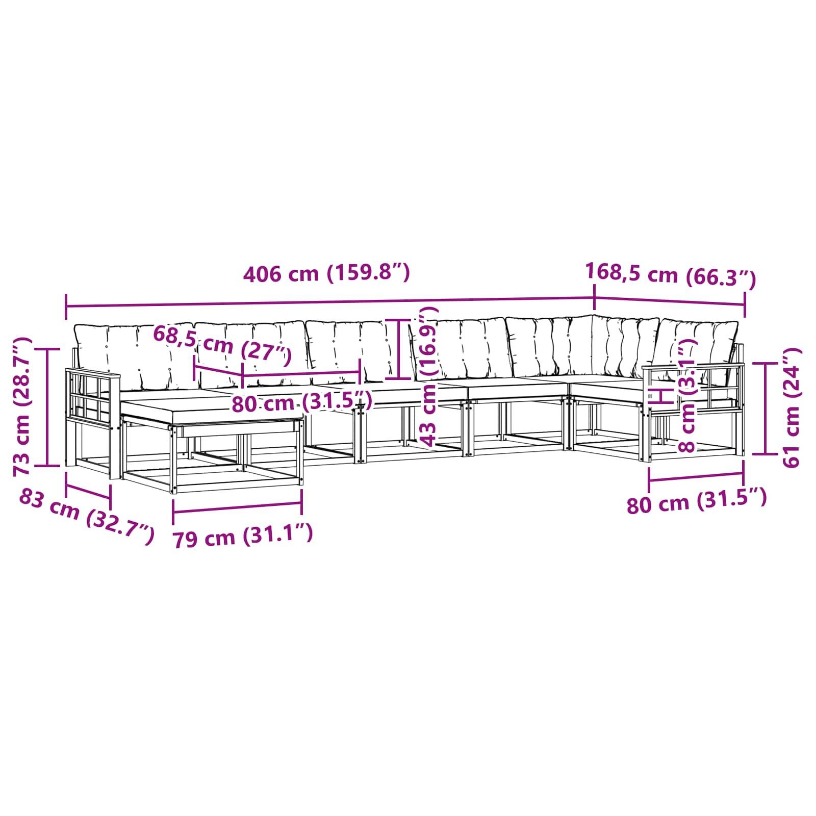 vidaXL Outdoor-Sofagarnitur 7 pcs Weiß und Hellgrau