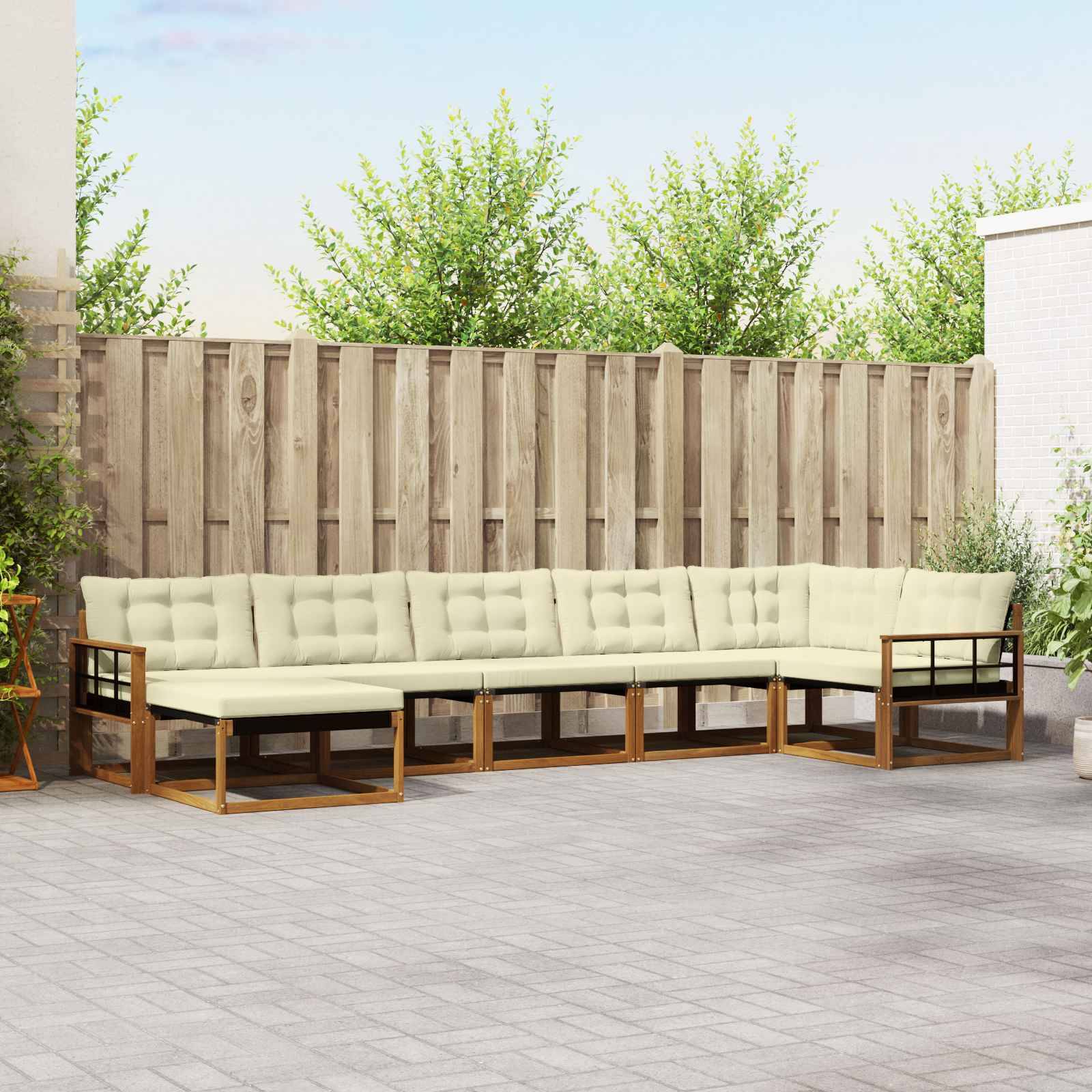 vidaXL Outdoor-Sofagarnitur 21 pcs Natur und Creme Massivholz Akazie