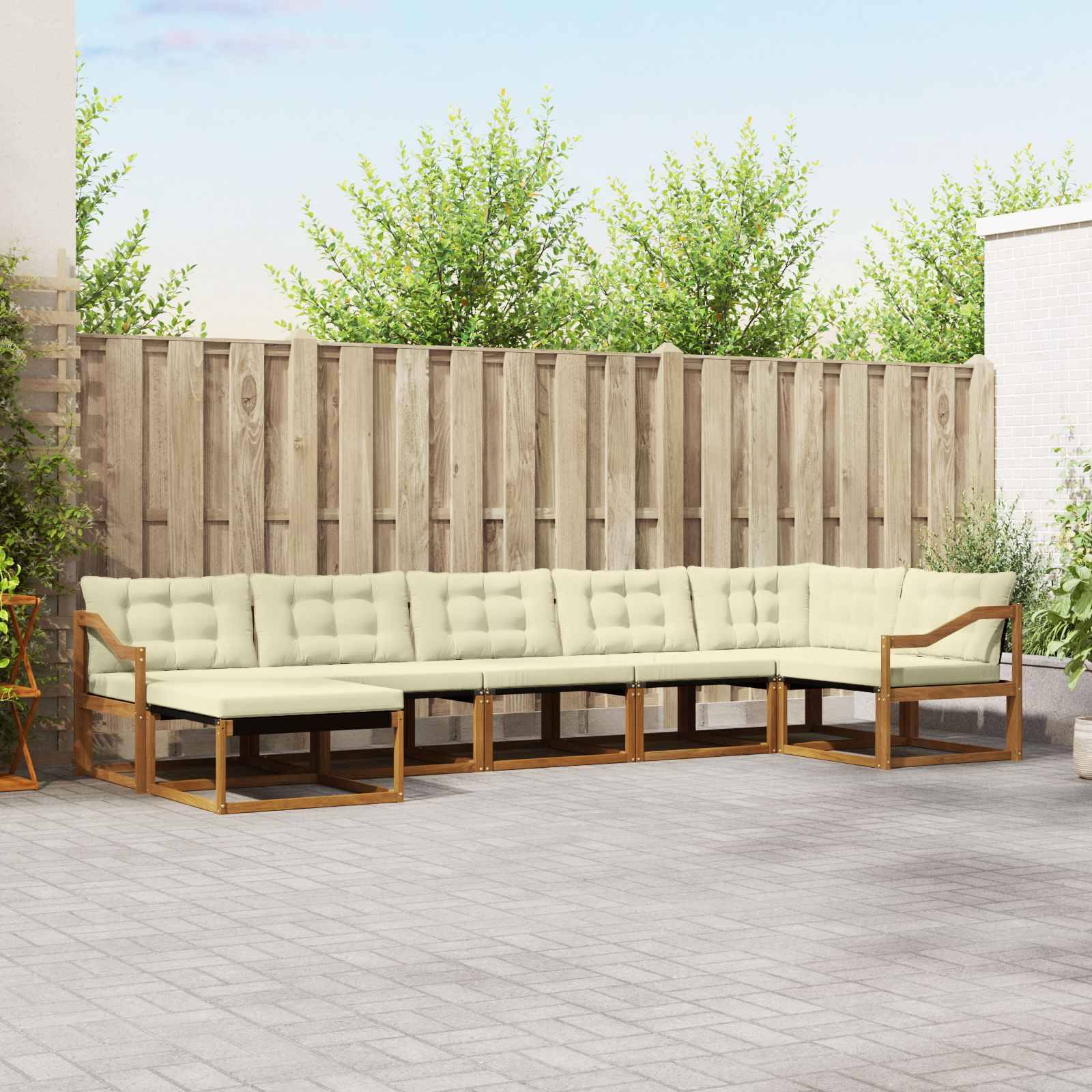 vidaXL Outdoor-Sofagarnitur 21 pcs Natur und Creme Massivholz Akazie
