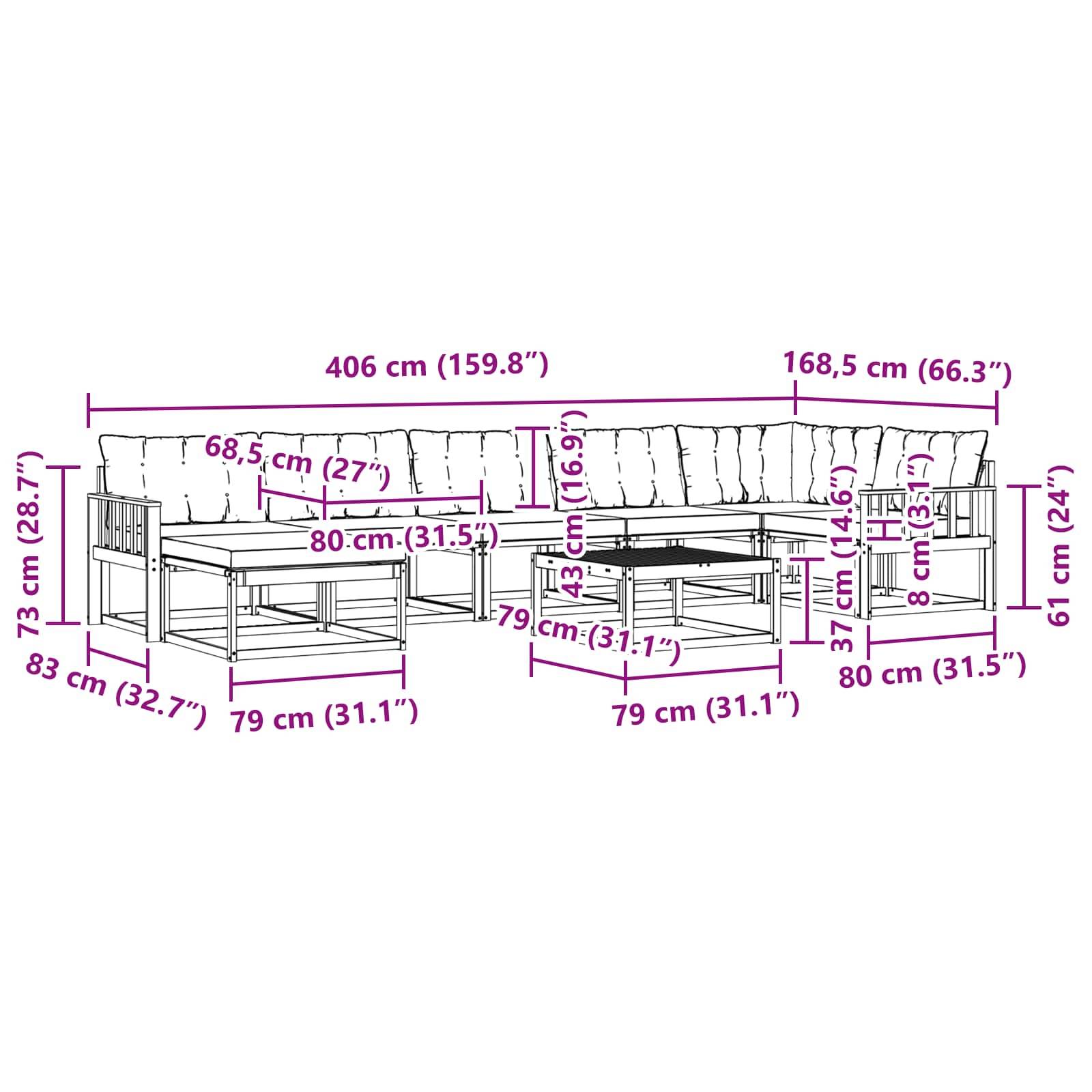vidaXL Outdoor-Sofagarnitur 8 pcs Weiß und Hellgrau 79 x 79 x 37 cm