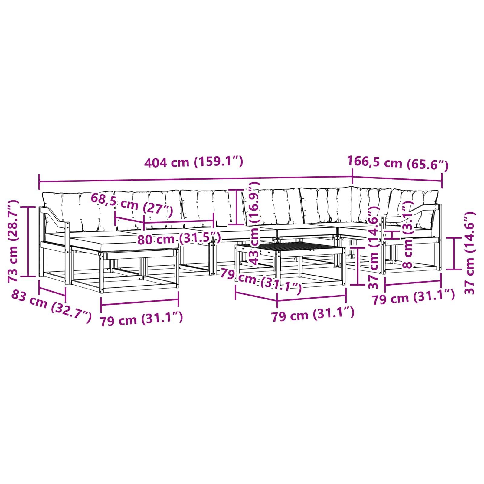 vidaXL Outdoor-Sofagarnitur 8 pcs Weiß und Hellgrau 79 x 79 x 37 cm