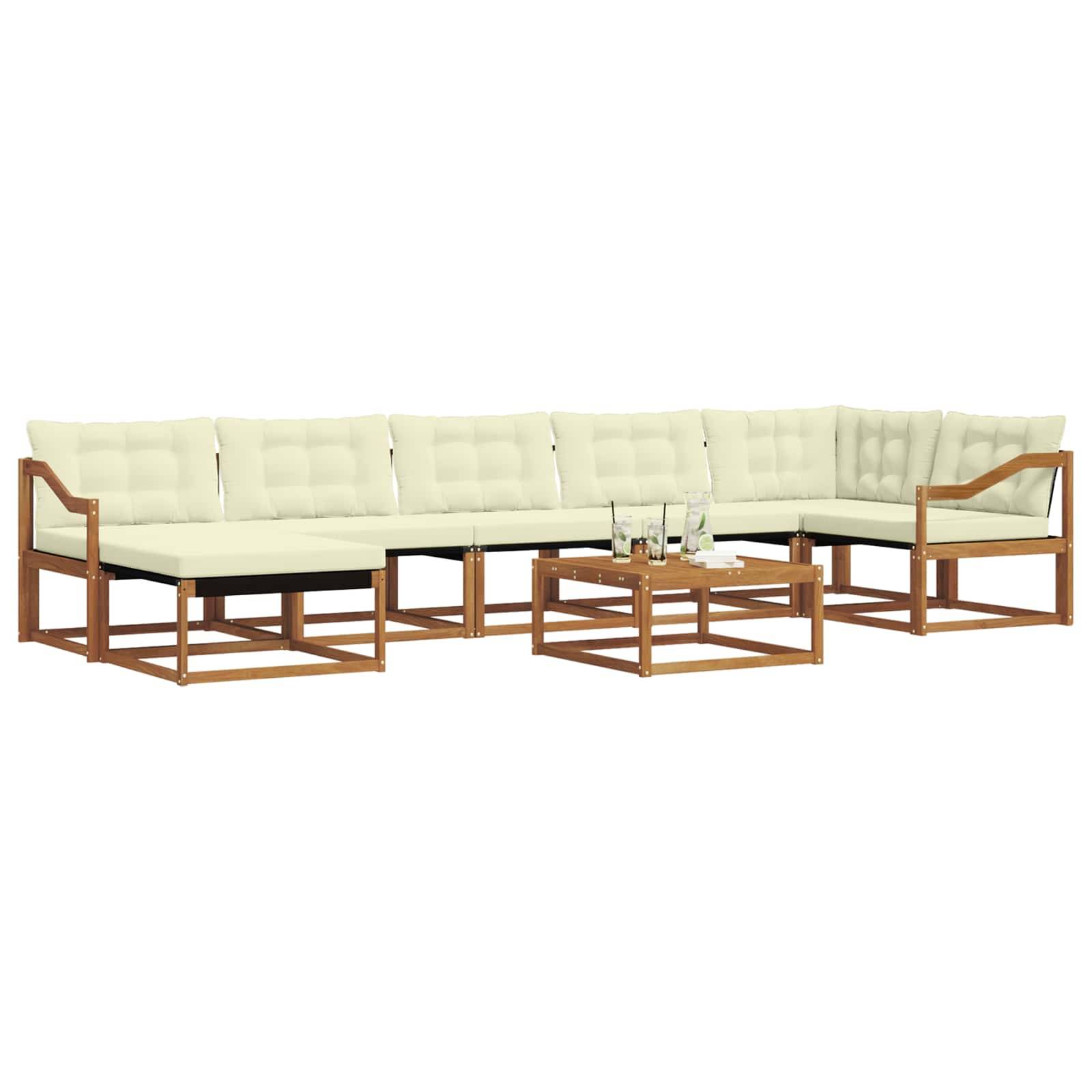 vidaXL Outdoor-Sofagarnitur 22 pcs Natur und Creme Massivholz Akazie