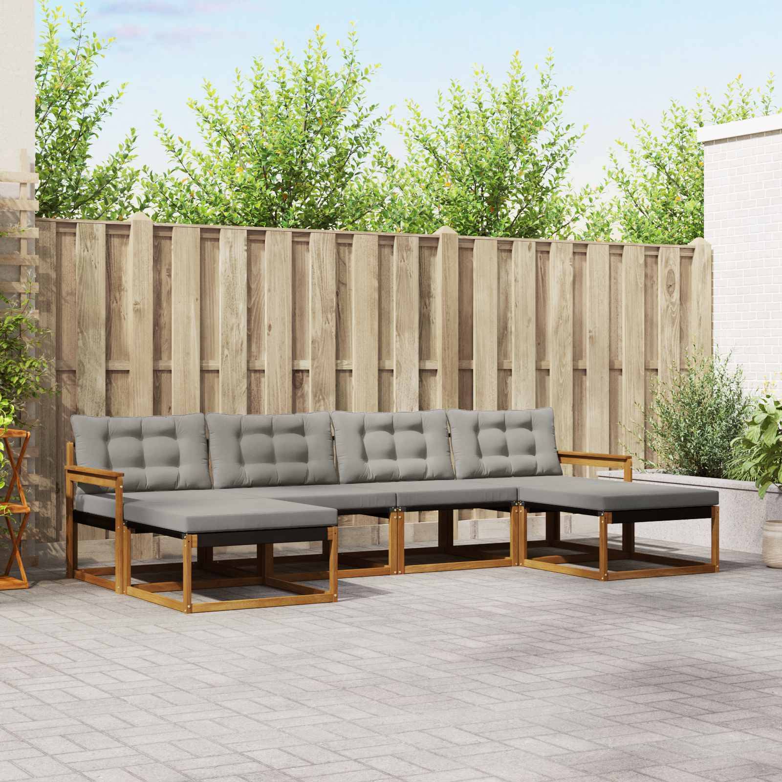 vidaXL Outdoor-Sofagarnitur mit Kissen 6 pcs Natürlich und Hellgrau