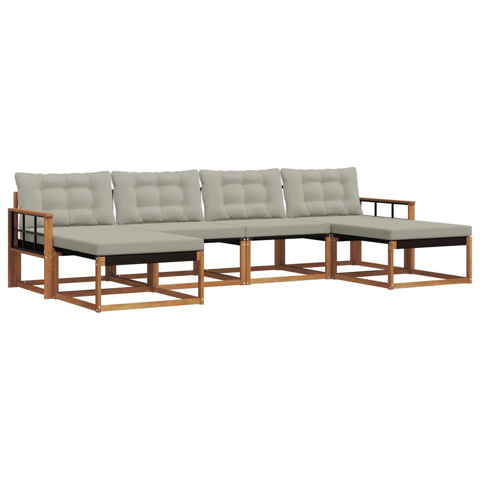 vidaXL Outdoor-Sofagarnitur mit Kissen 6 pcs Natürlich und Hellgrau