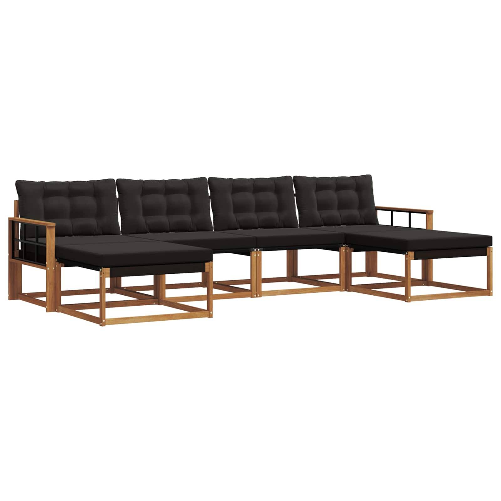 vidaXL Outdoor-Sofagarnitur mit Kissen 6 pcs Natürlich und Schwarz