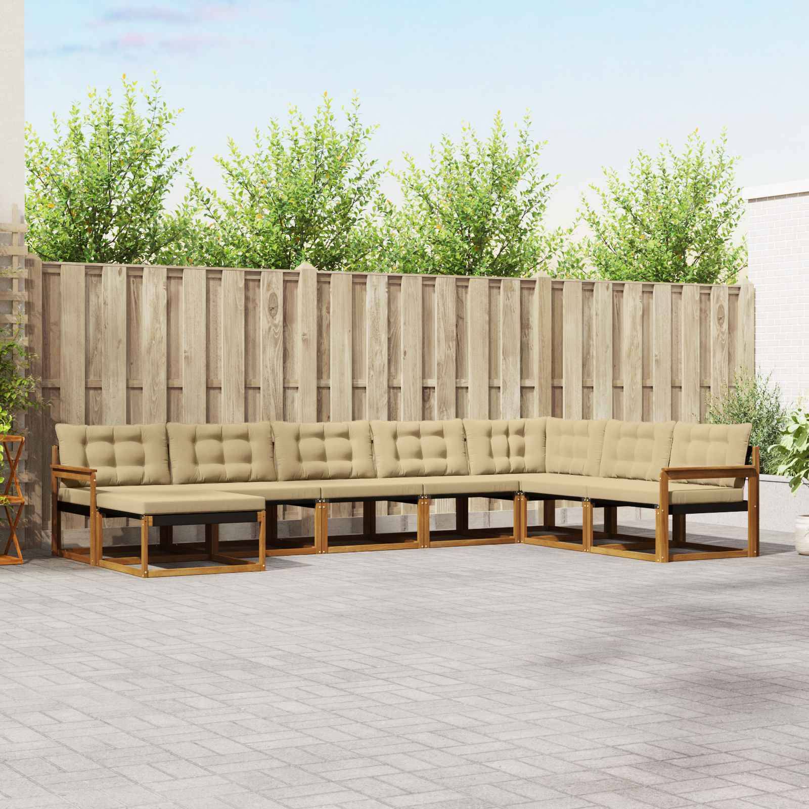 vidaXL Outdoor-Sofagarnitur 8 pcs Natur und Beige Massivholz Akazie