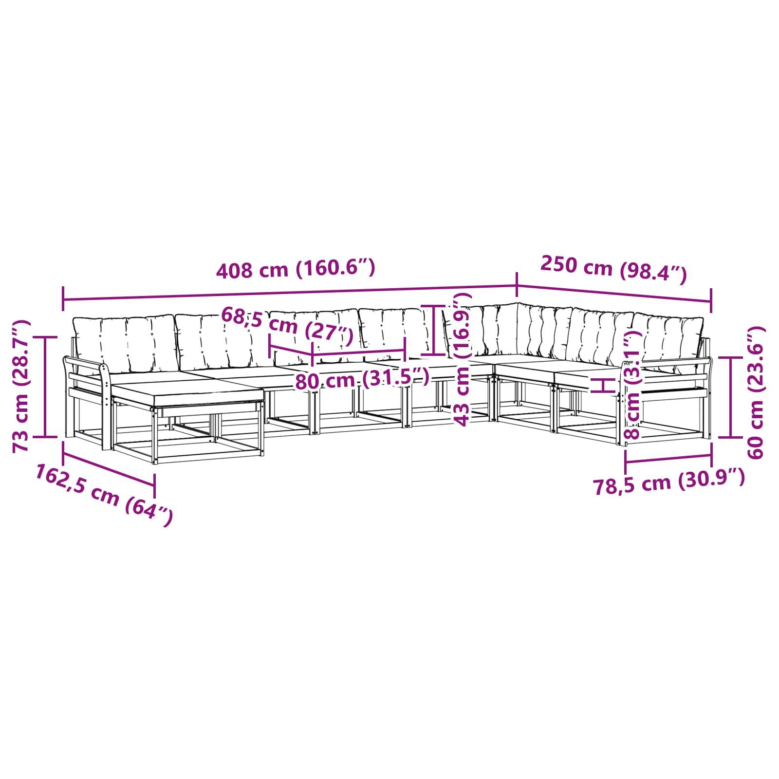 vidaXL Outdoor-Sofagarnitur mit Kissen 8 pcs Natürlich und Hellgrau