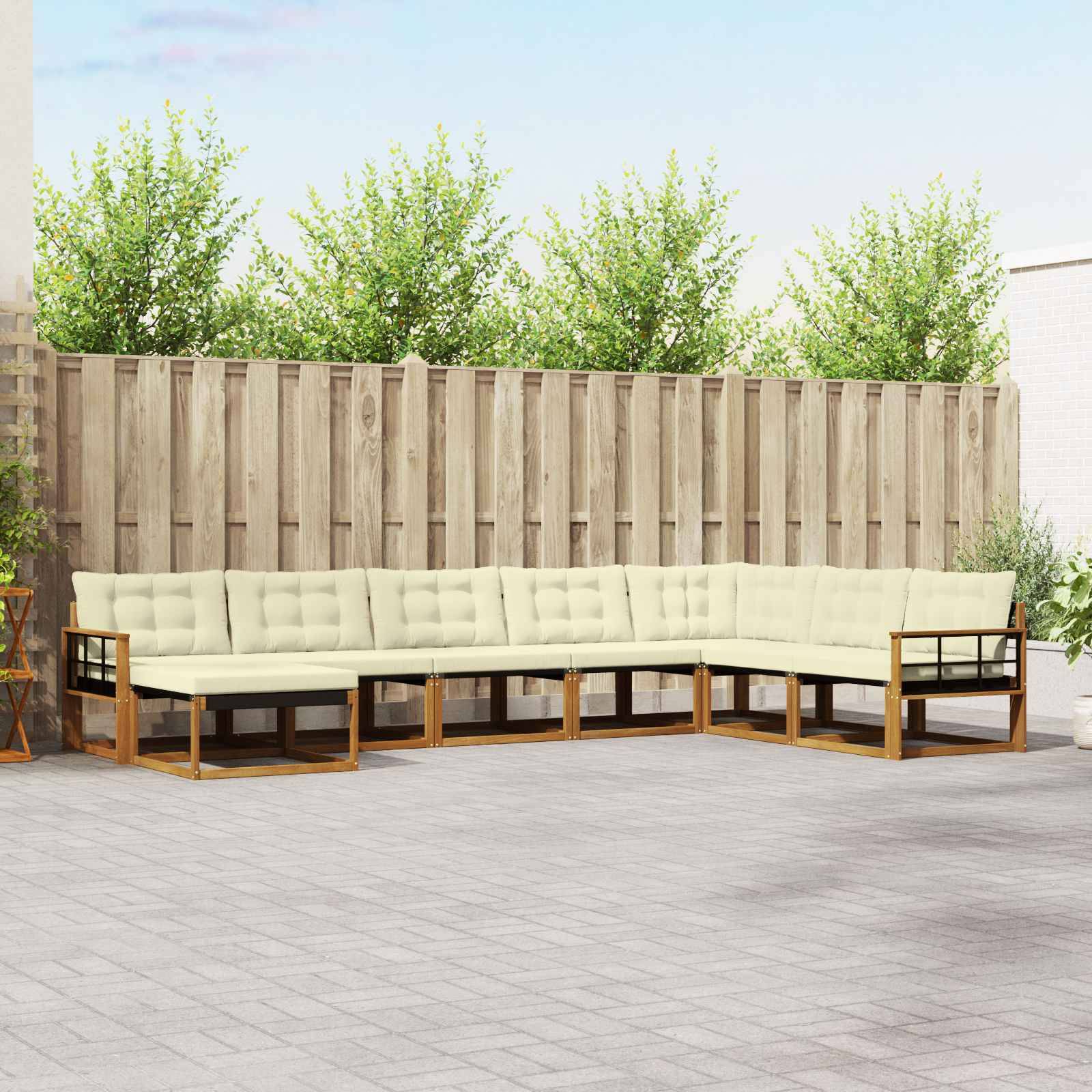 vidaXL Outdoor-Sofagarnitur 8 pcs Natur und Creme Massivholz Akazie