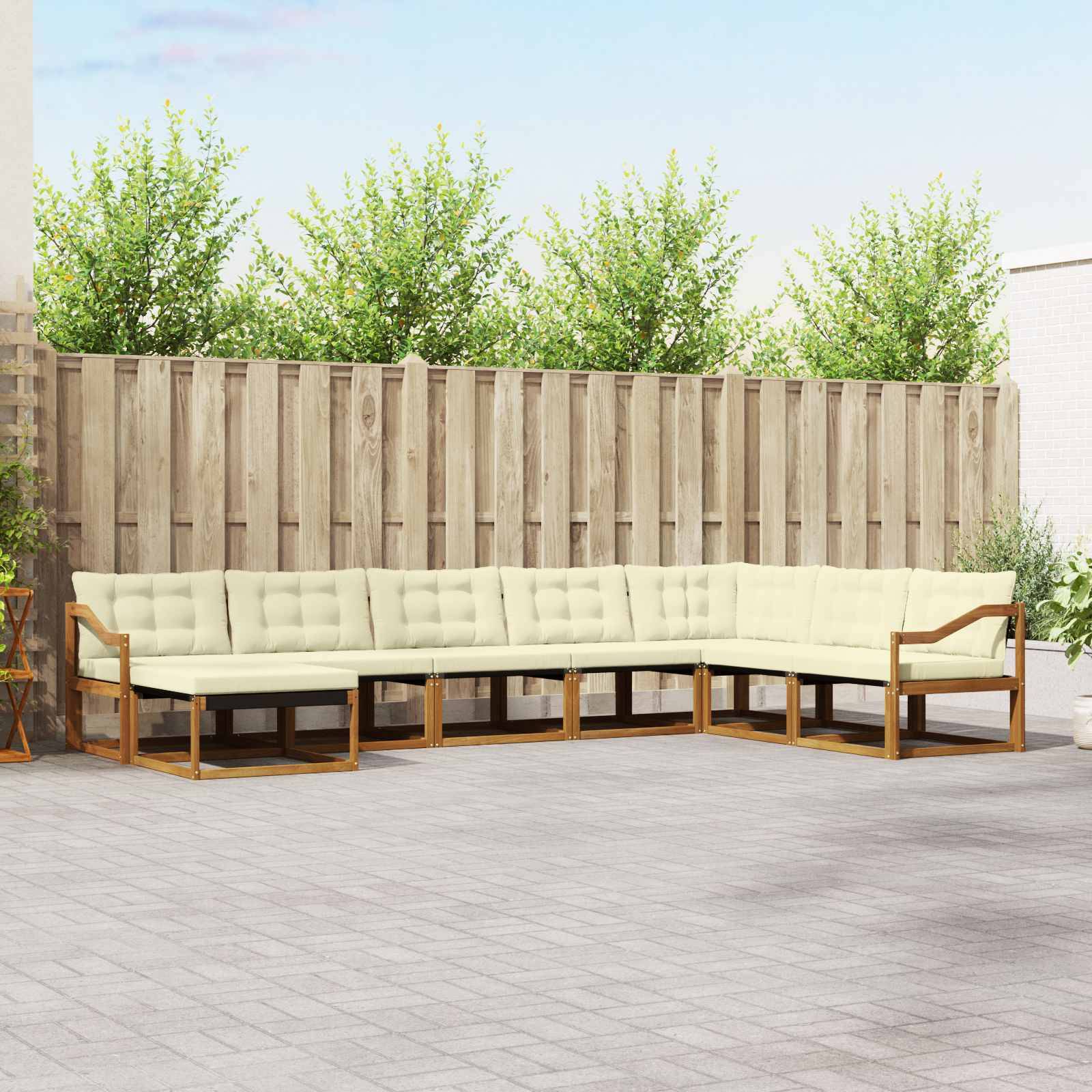 vidaXL Outdoor-Sofagarnitur 8 pcs Natur und Creme Massivholz Akazie