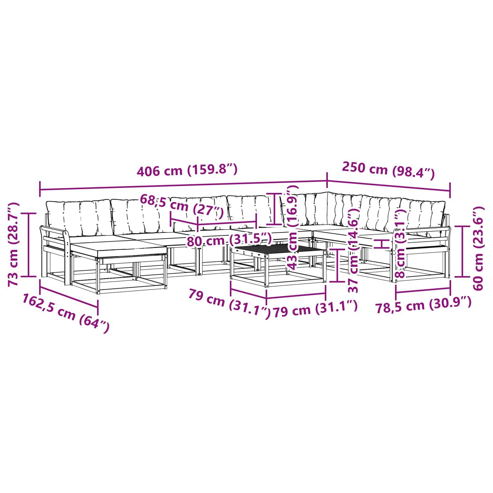 vidaXL Outdoor-Sofagarnitur 9 pcs Weiß und Creme 79 x 79 x 37 cm