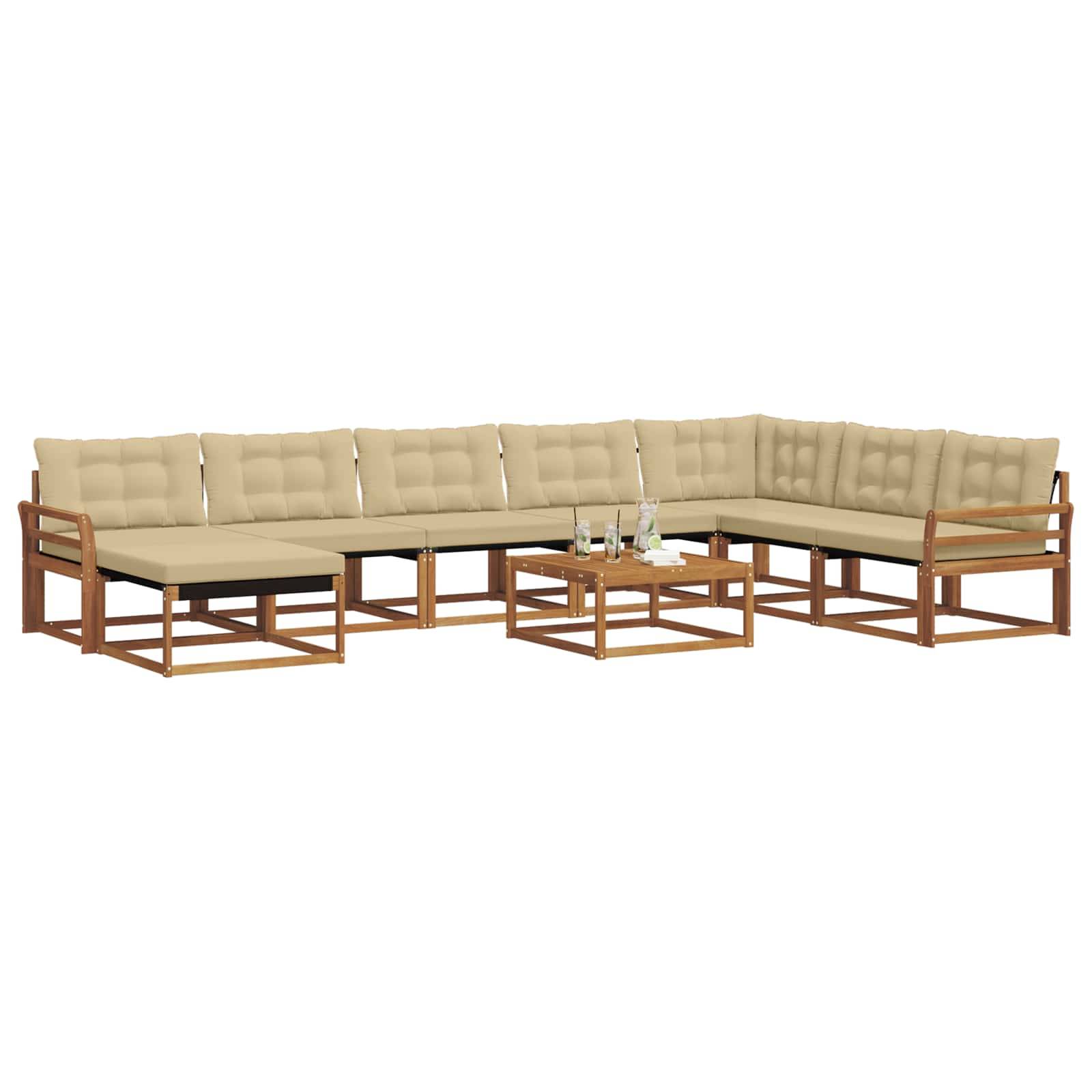 vidaXL Outdoor-Sofagarnitur 9 pcs Natur und Beige Massivholz Akazie