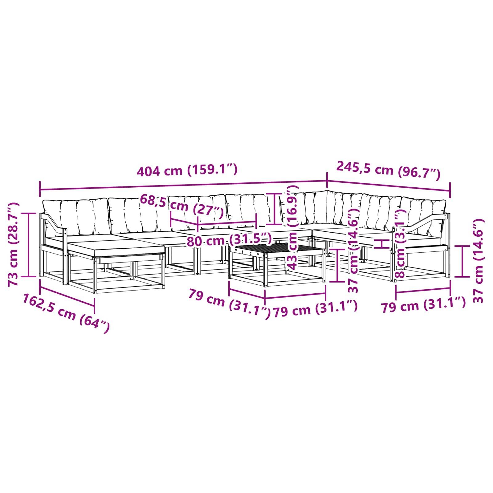 vidaXL Outdoor-Sofagarnitur 9 pcs Weiß und Hellgrau 79 x 79 x 37 cm