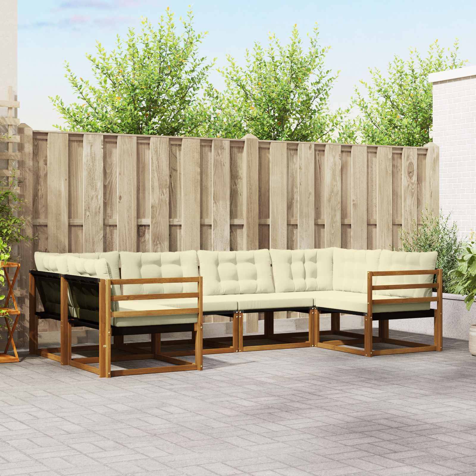 vidaXL Outdoor-Sofagarnitur mit Kissen 6 pcs Natur und Creme