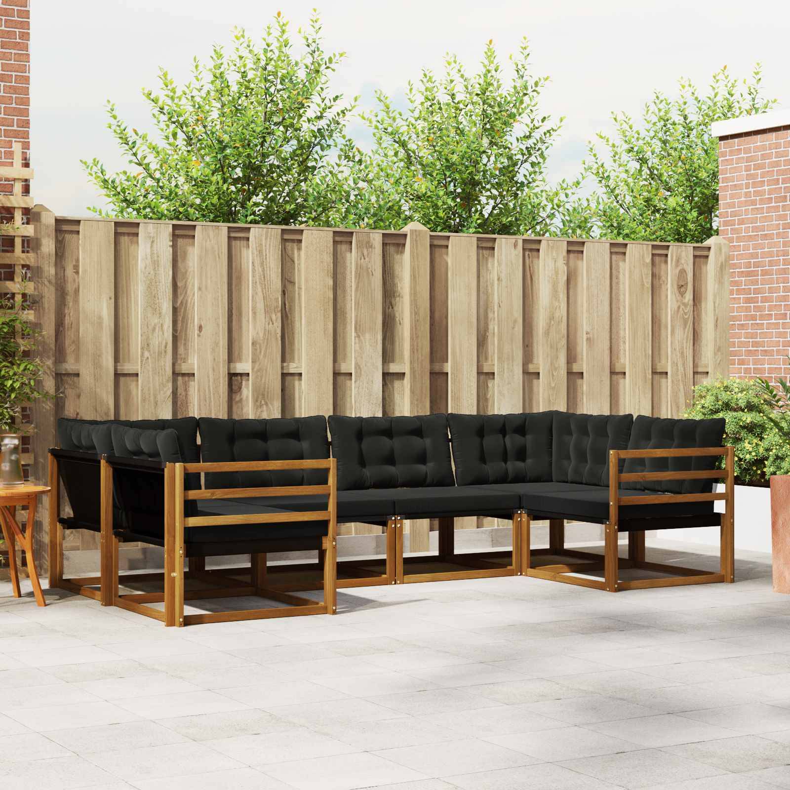 vidaXL Outdoor-Sofagarnitur mit Kissen 6 pcs Natürlich und Schwarz