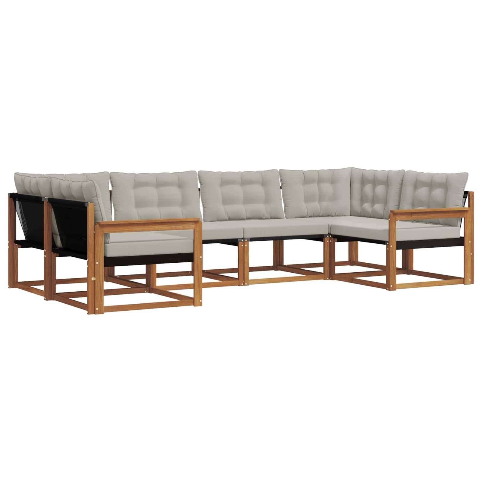 vidaXL Outdoor-Sofagarnitur mit Kissen 6 pcs Natürlich und Hellgrau