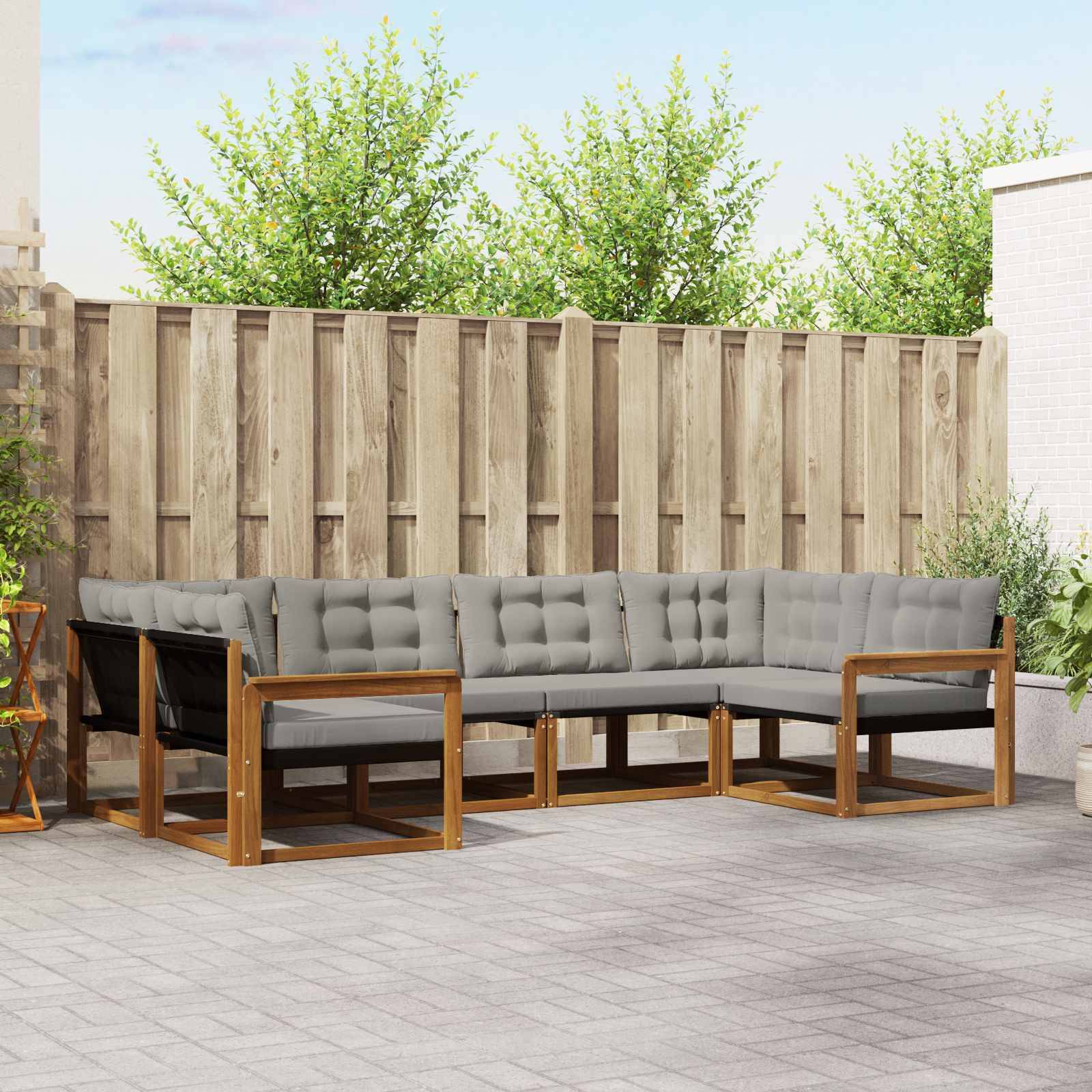 vidaXL Outdoor-Sofagarnitur mit Kissen 6 pcs Natürlich und Hellgrau