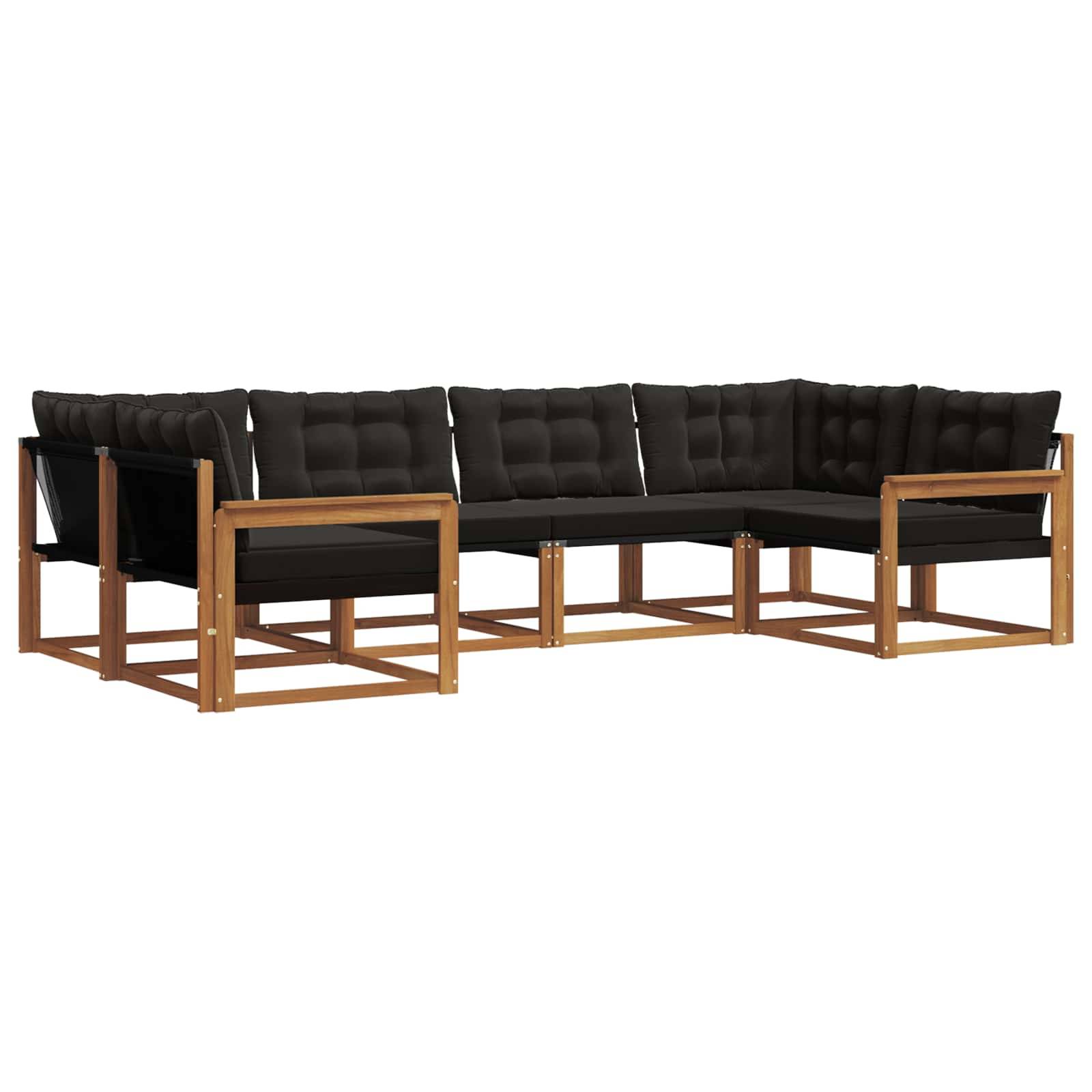 vidaXL Outdoor-Sofagarnitur mit Kissen 6 pcs Natürlich und Schwarz
