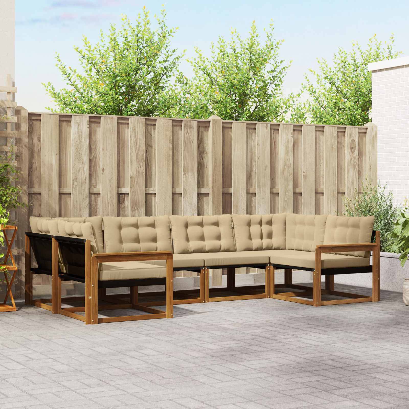 vidaXL Outdoor-Sofagarnitur mit Kissen 6 pcs Natur und Beige