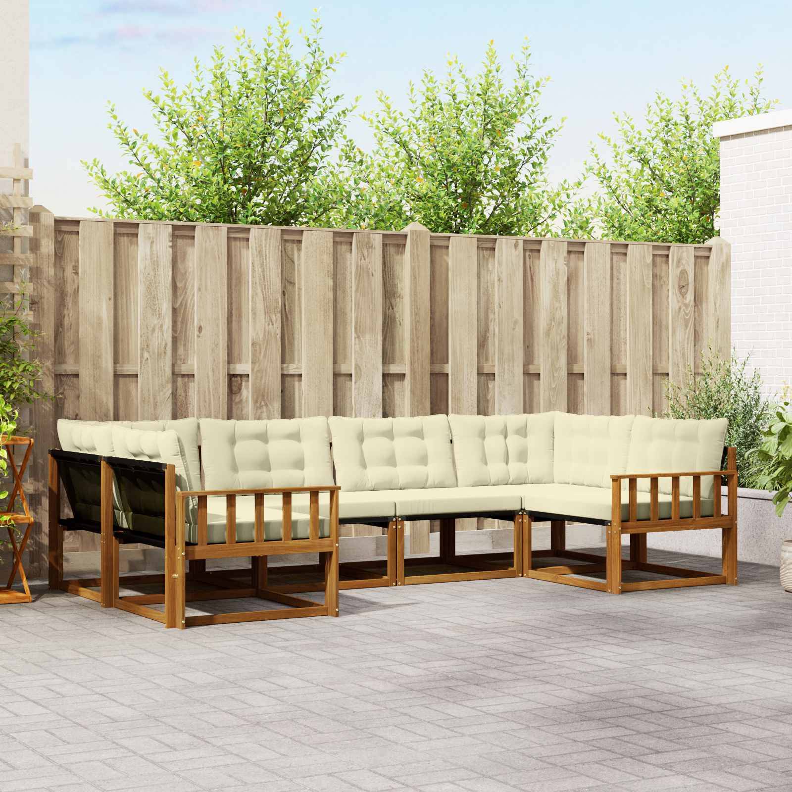 vidaXL Outdoor-Sofagarnitur mit Kissen 6 pcs Natur und Creme