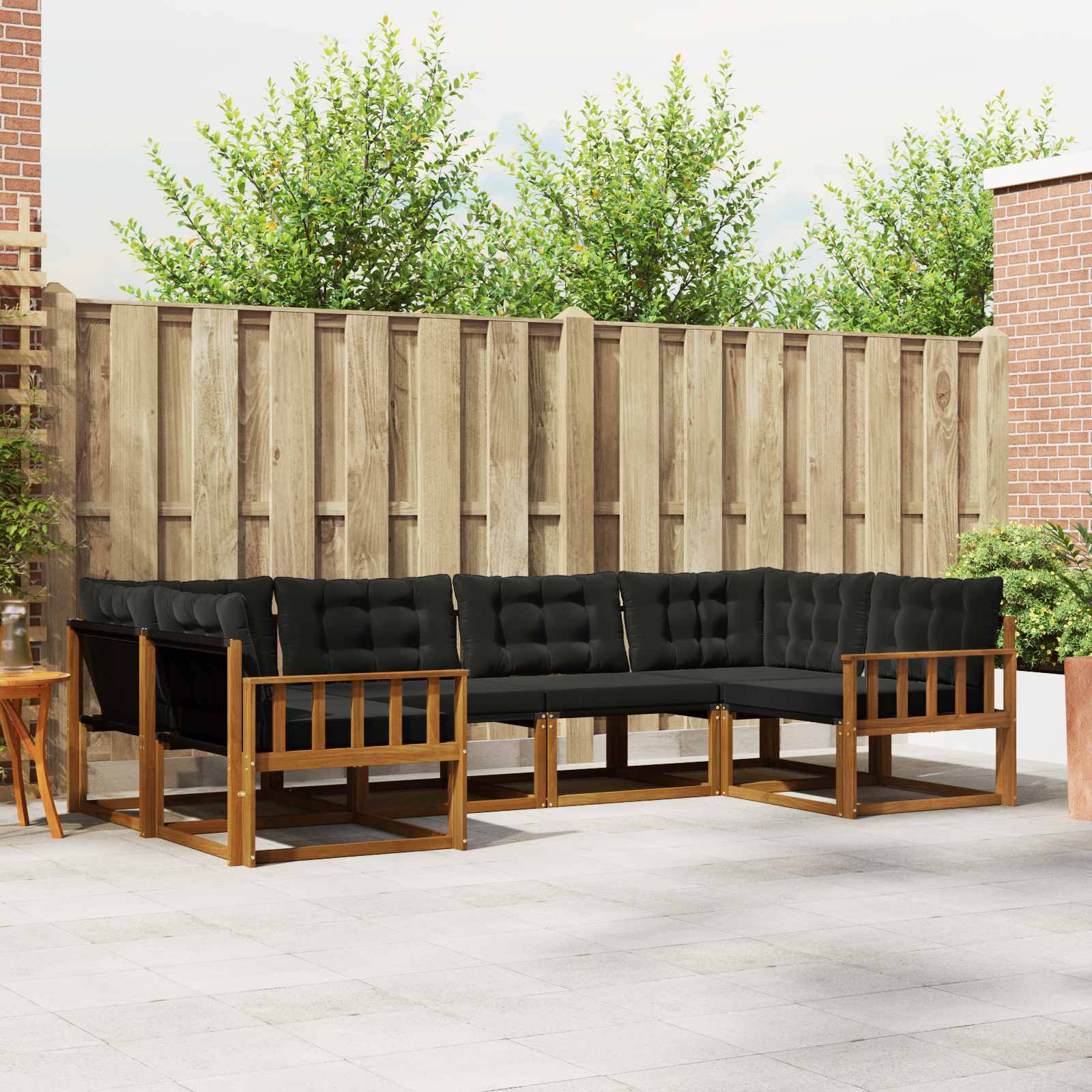 vidaXL Outdoor-Sofagarnitur mit Kissen 6 pcs Natürlich und Schwarz