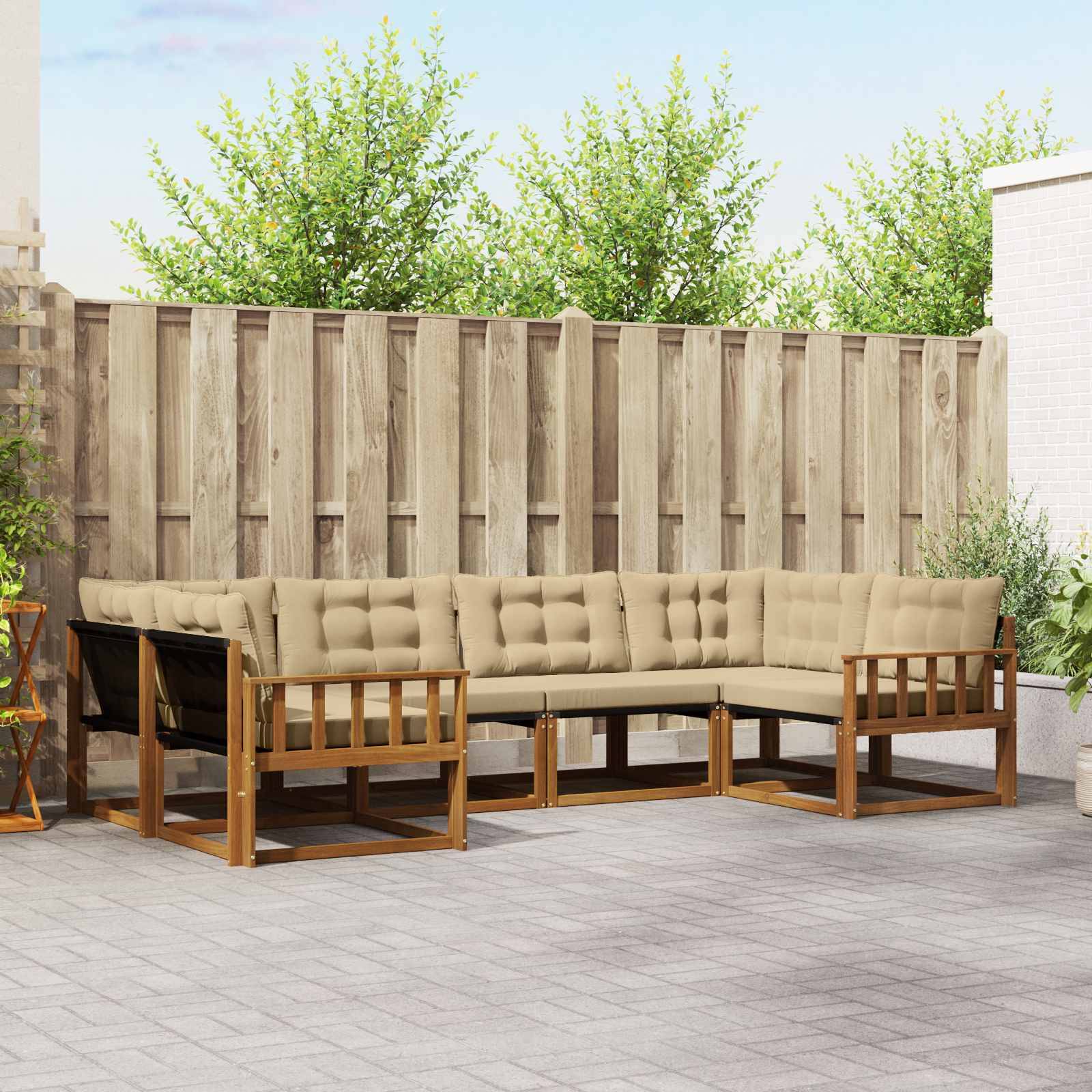 vidaXL Outdoor-Sofagarnitur mit Kissen 6 pcs Natur und Beige
