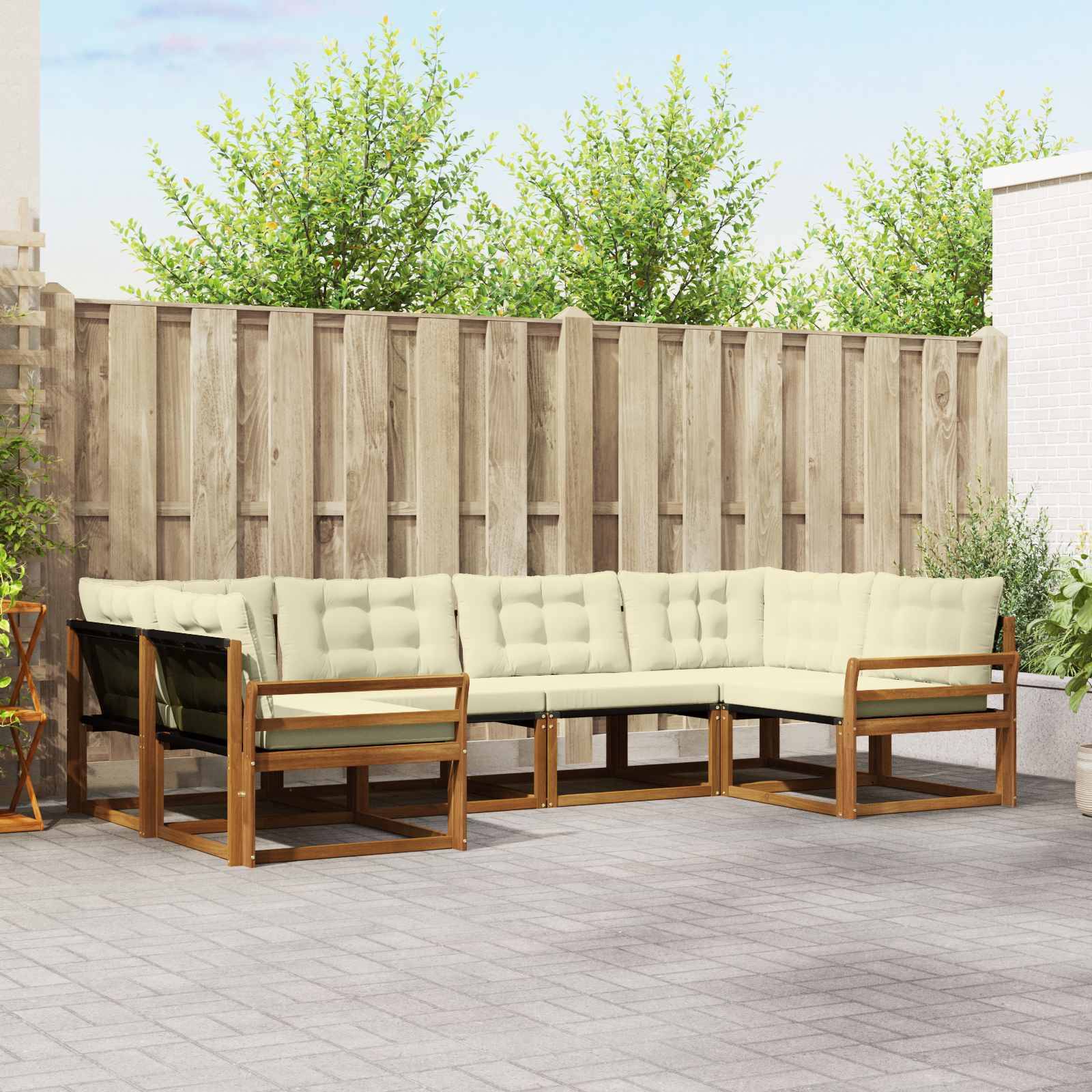 vidaXL Outdoor-Sofagarnitur mit Kissen 6 pcs Natur und Creme