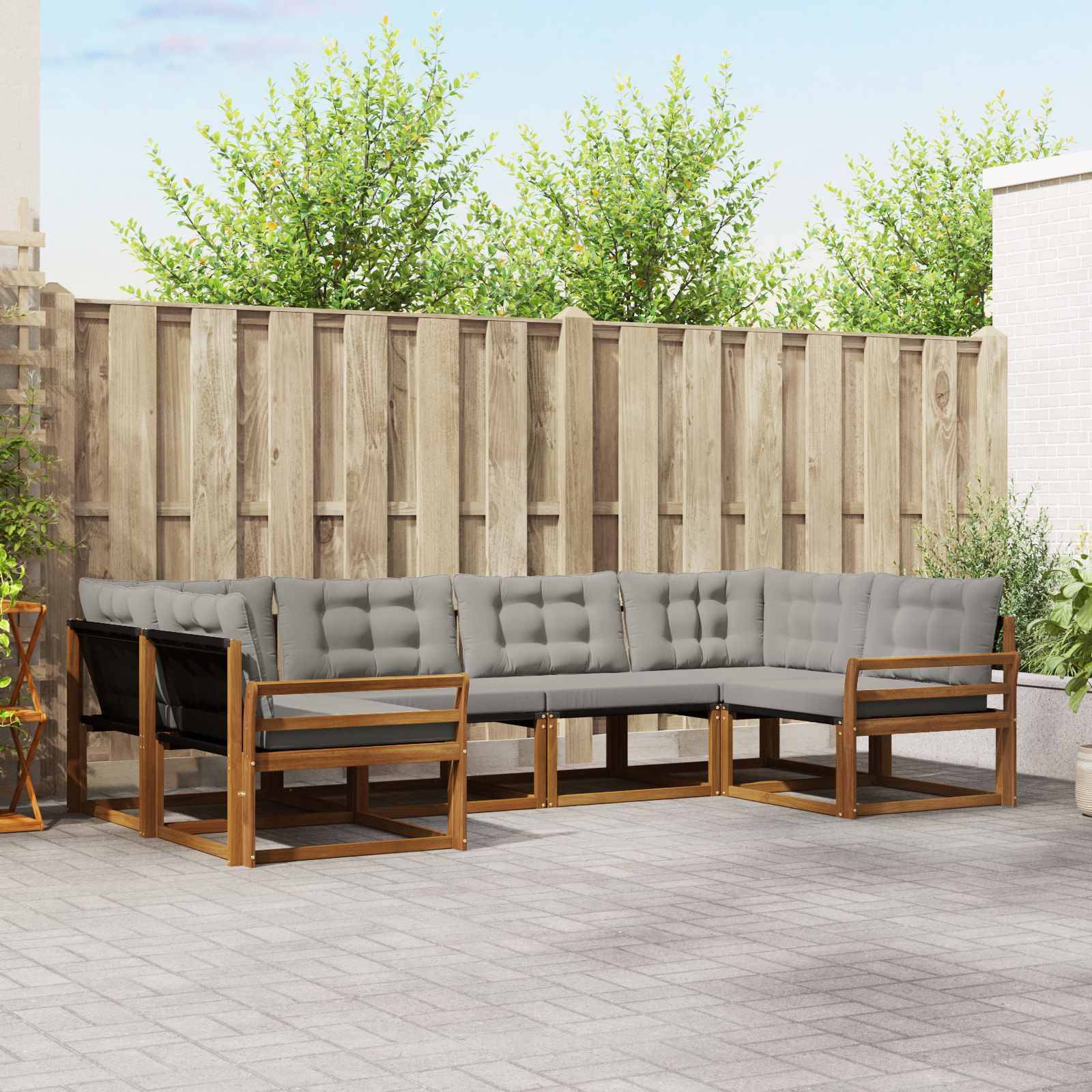 vidaXL Outdoor-Sofagarnitur mit Kissen 6 pcs Natürlich und Hellgrau