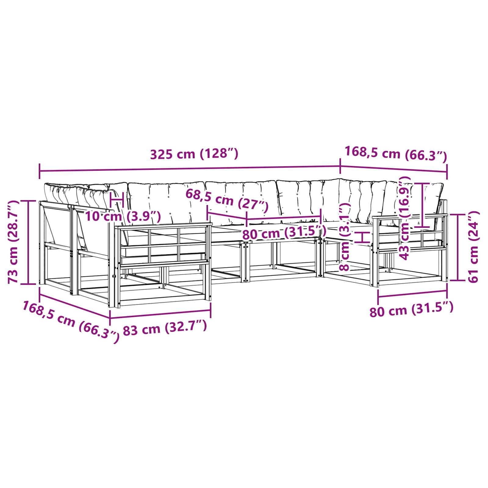 vidaXL Outdoor-Sofagarnitur mit Kissen 6 pcs Weiß und Creme