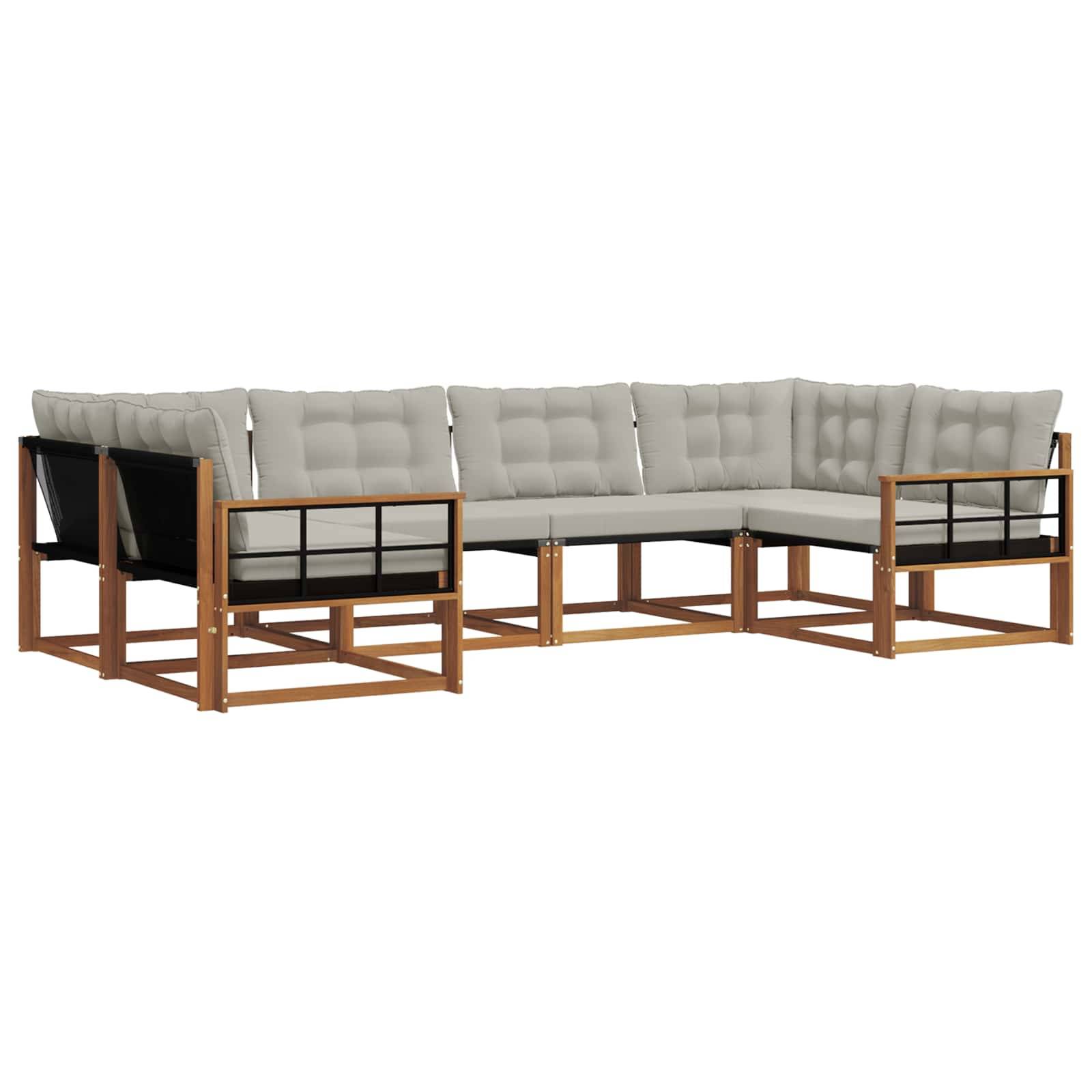 vidaXL Outdoor-Sofagarnitur mit Kissen 6 pcs Natürlich und Hellgrau