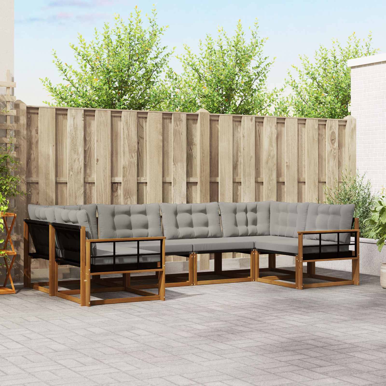 vidaXL Outdoor-Sofagarnitur mit Kissen 6 pcs Natürlich und Hellgrau