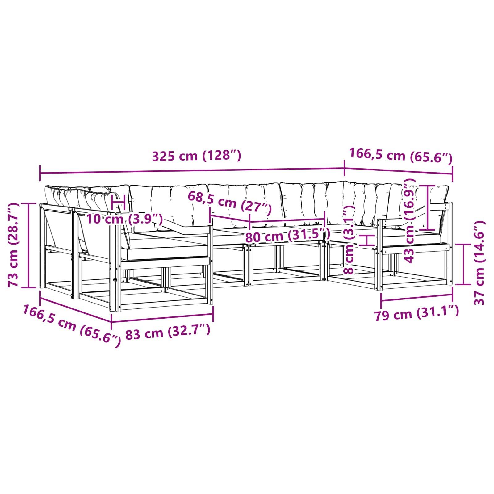 vidaXL Outdoor-Sofagarnitur mit Kissen 6 pcs Natur und Creme
