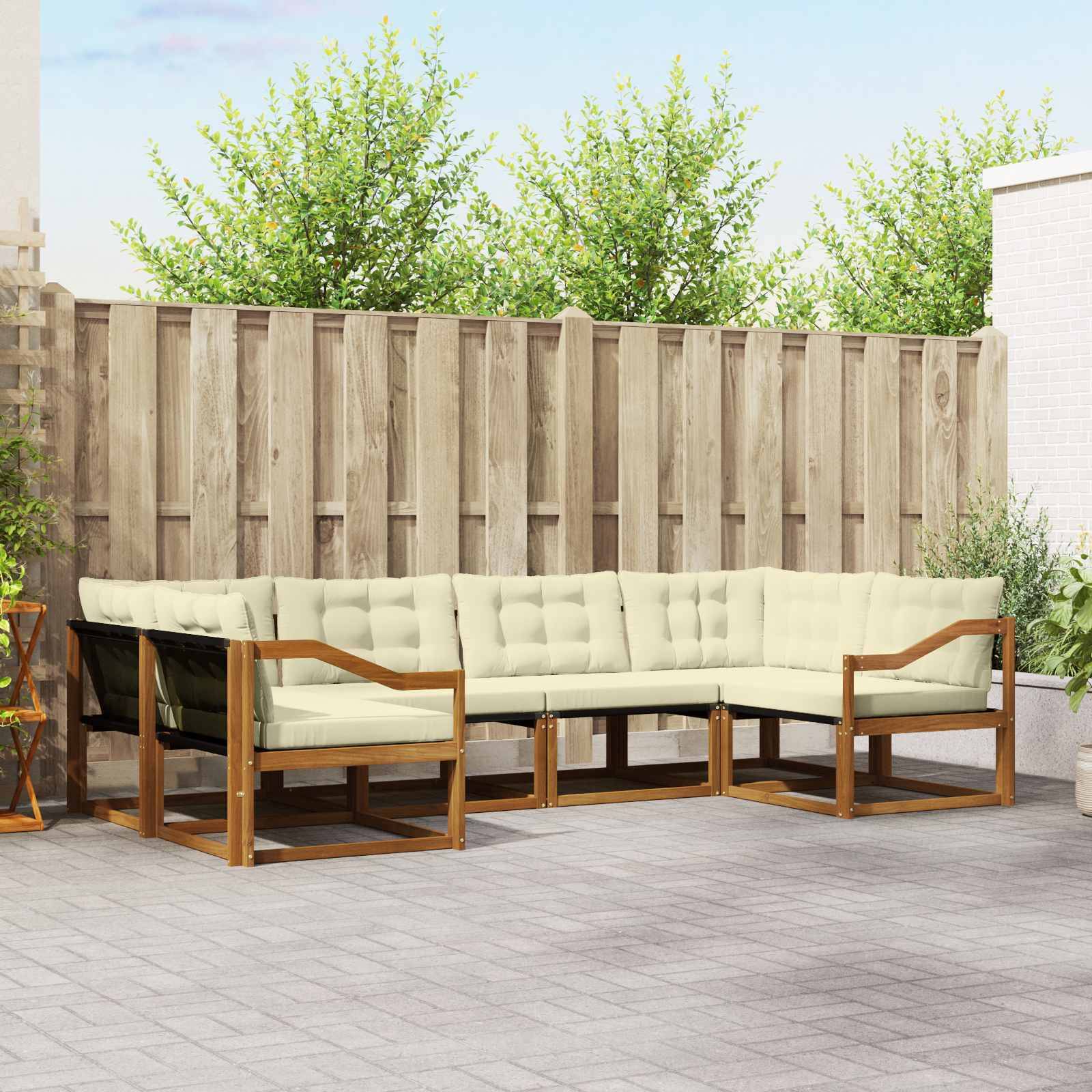 vidaXL Outdoor-Sofagarnitur mit Kissen 6 pcs Natur und Creme