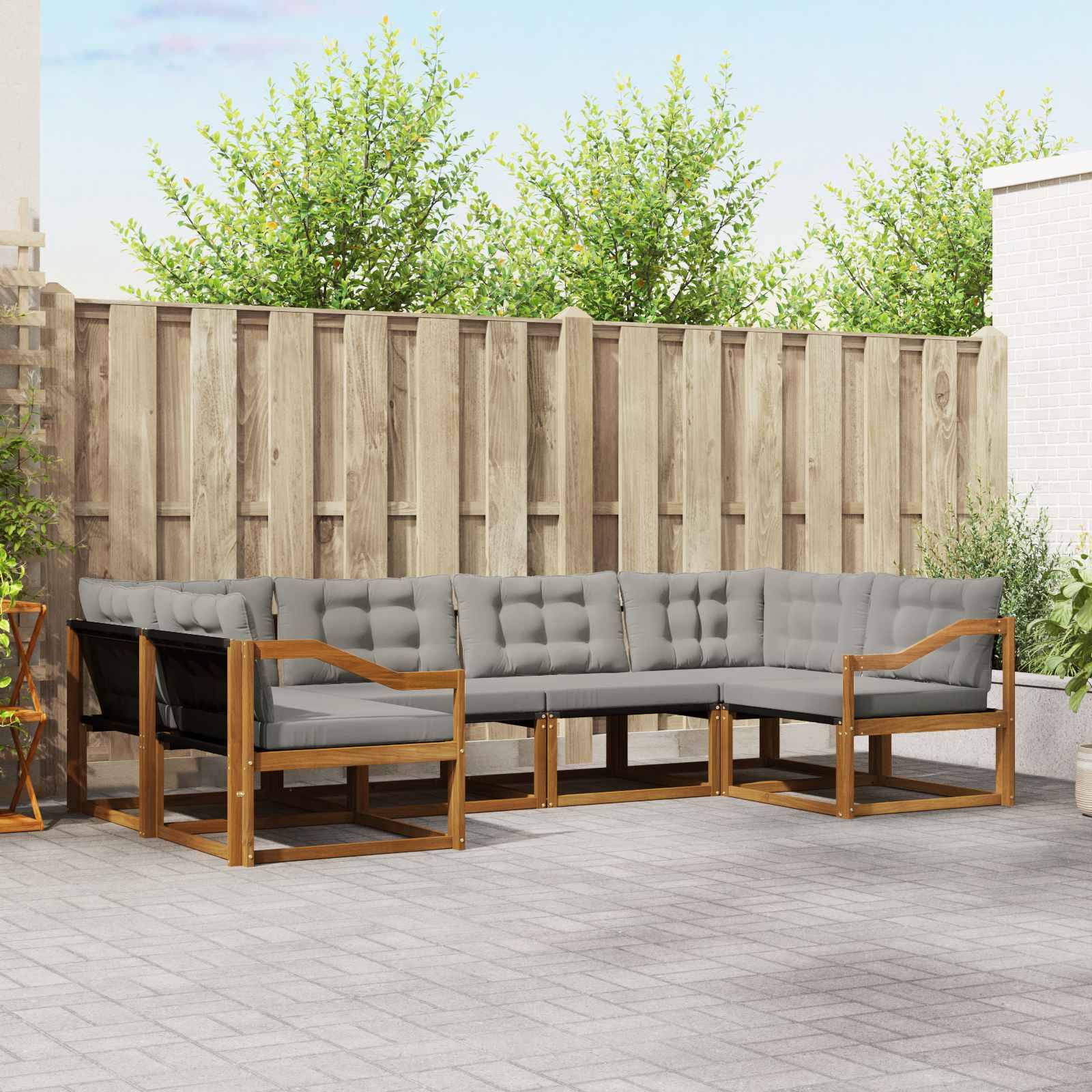 vidaXL Outdoor-Sofagarnitur mit Kissen 6 pcs Natürlich und Hellgrau